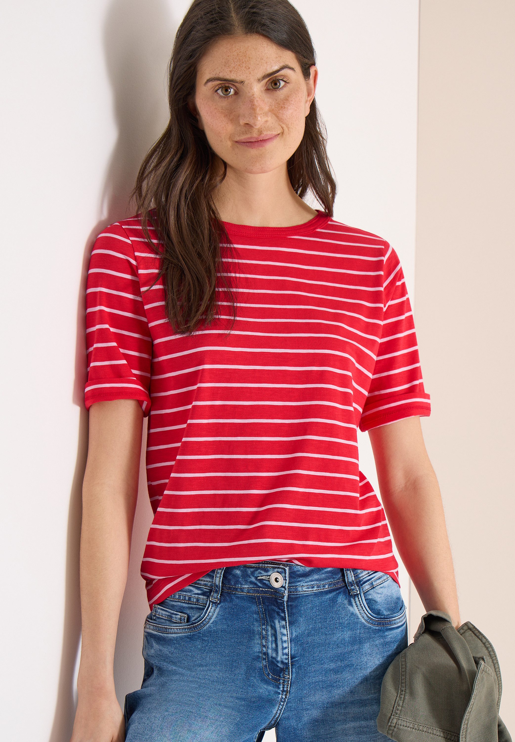 CECIL Rundhalsshirt Sommershirt im Streifen-Look