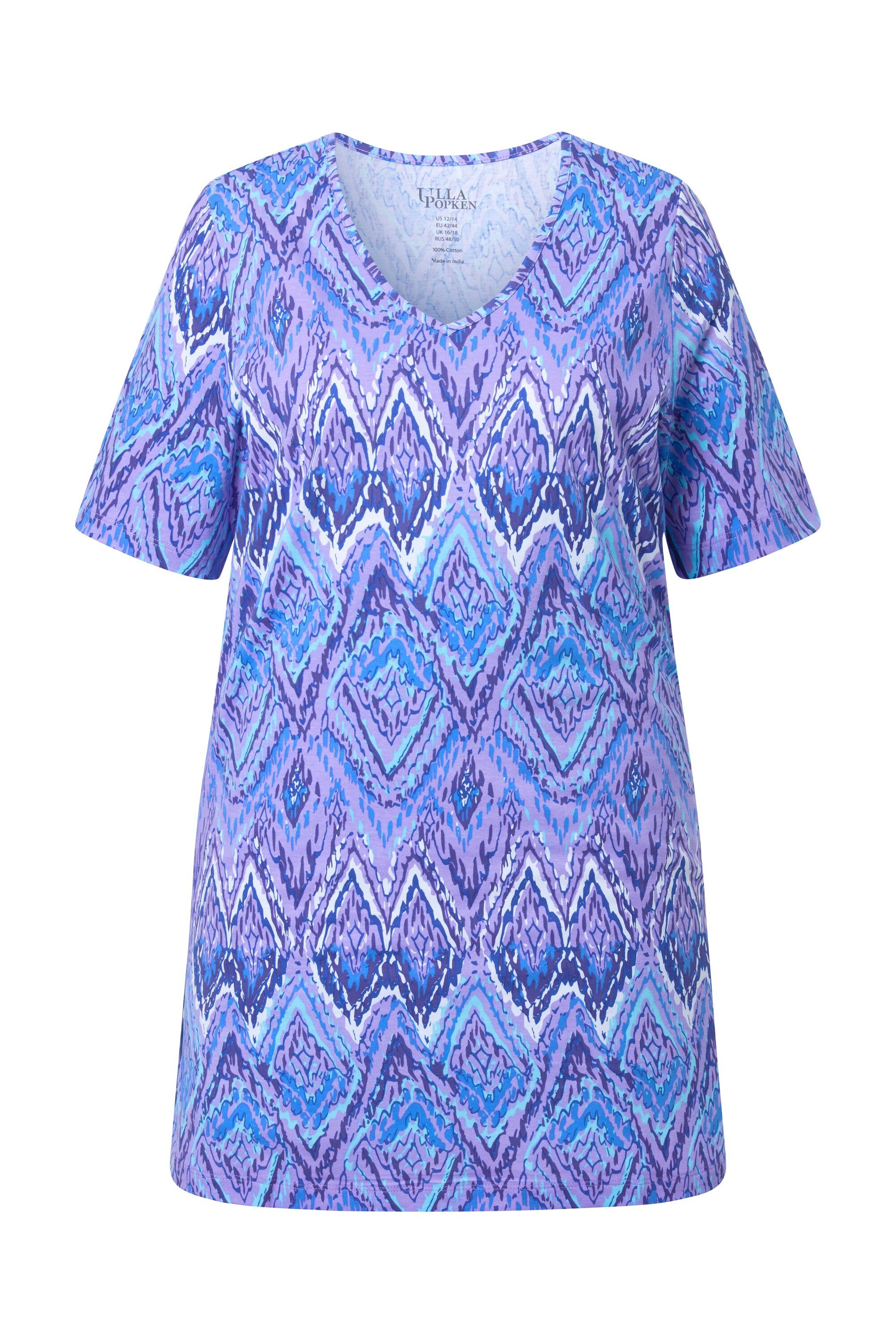 Ulla Popken Longshirt Longshirt grafischer Druck V-Ausschnitt Halbarm günstig online kaufen