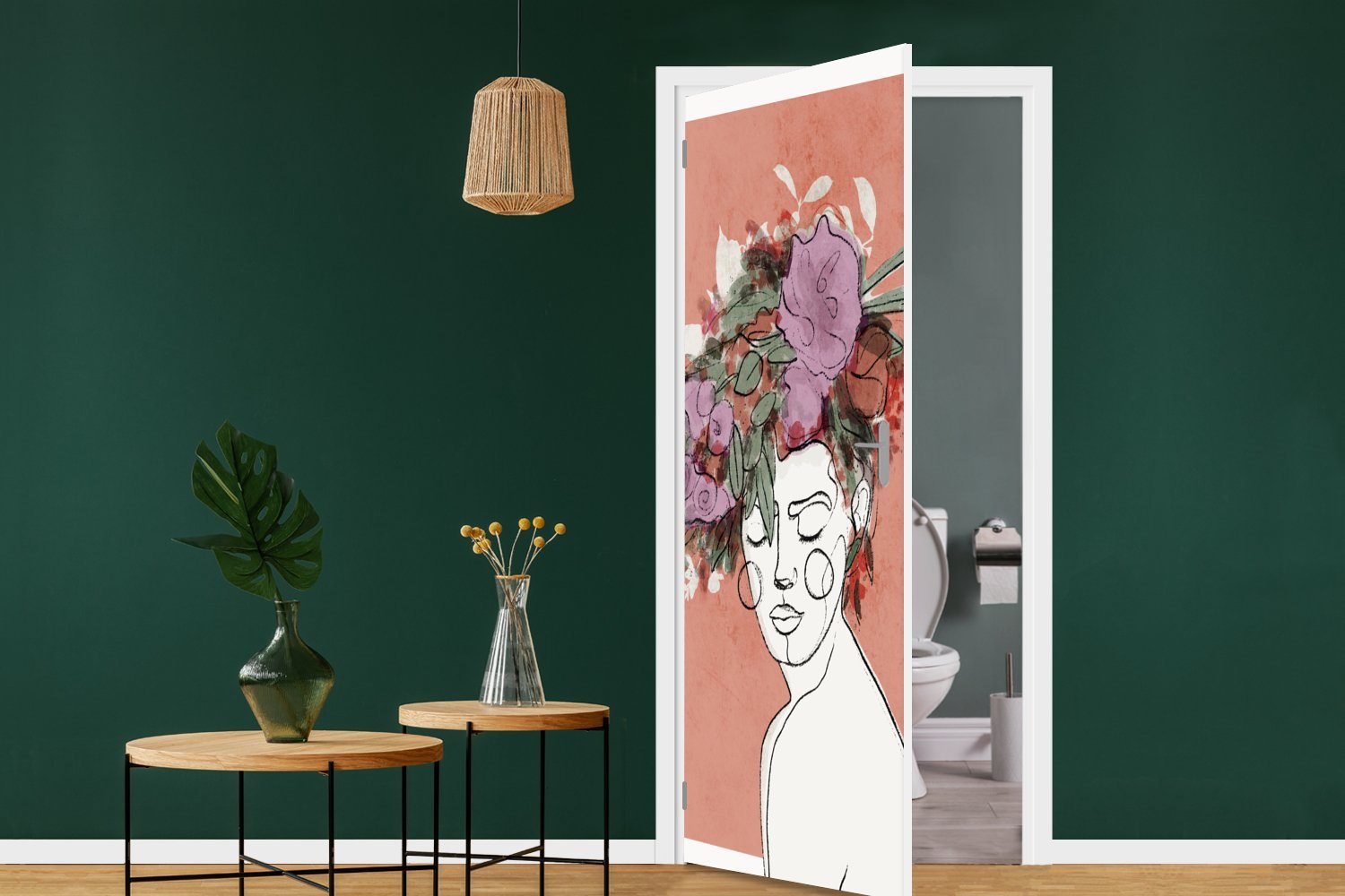 MuchoWow Türtapete Porträt Tür, Matt, für 75x205 Fototapete St), - Blumen (1 bedruckt, - Pastell, cm - Frau Türaufkleber