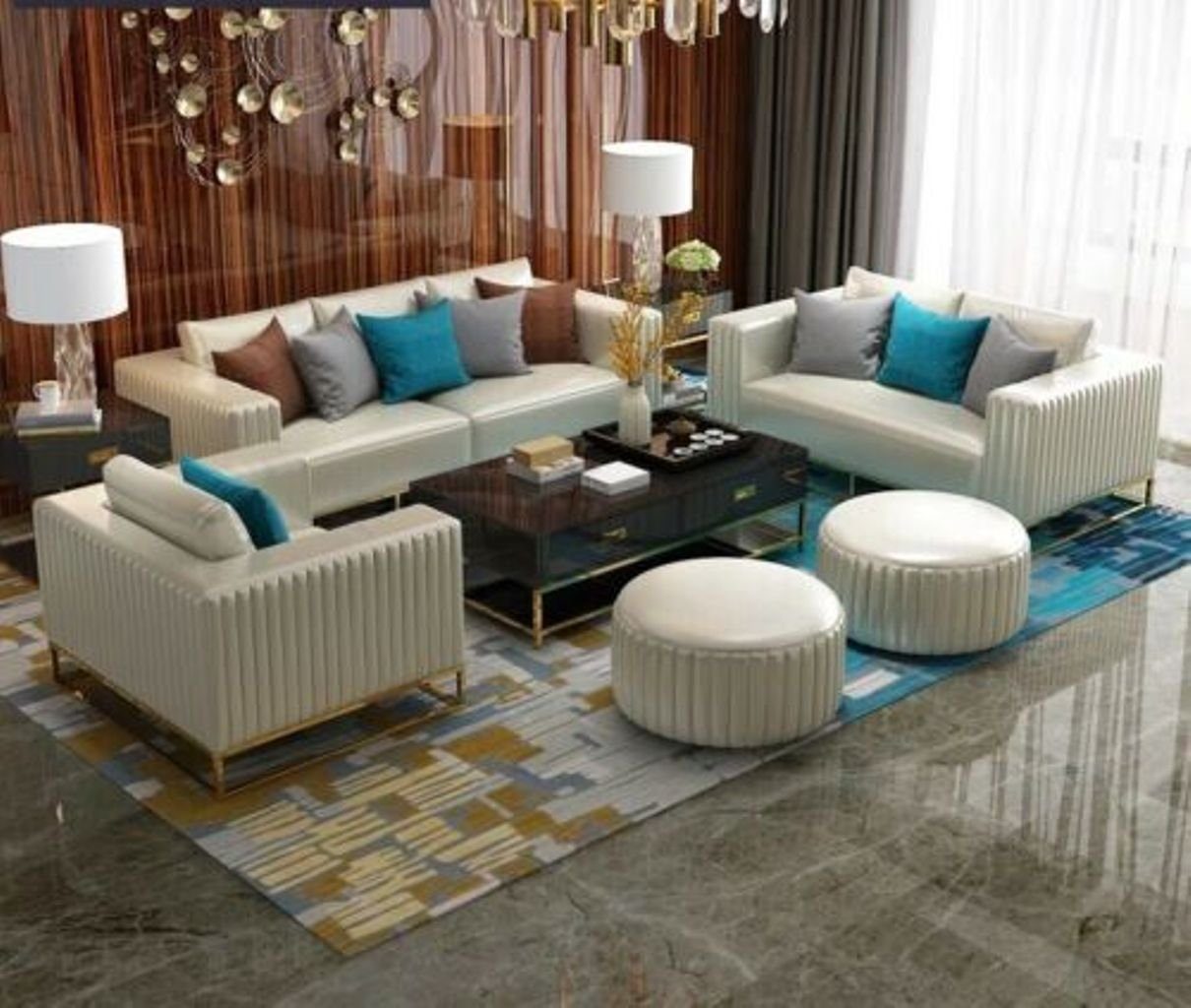 JVmoebel Wohnzimmer-Set, Designer Couch Polster Sofa Garnitur 3+2 Leder Sitz Leder Wohnzimmer