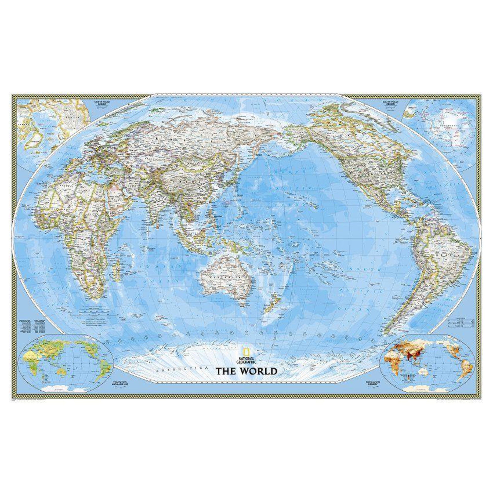 NATIONAL GEOGRAPHIC Wandbild National Geographic Weltkarte pazifikzentriert (185 x 122 cm)