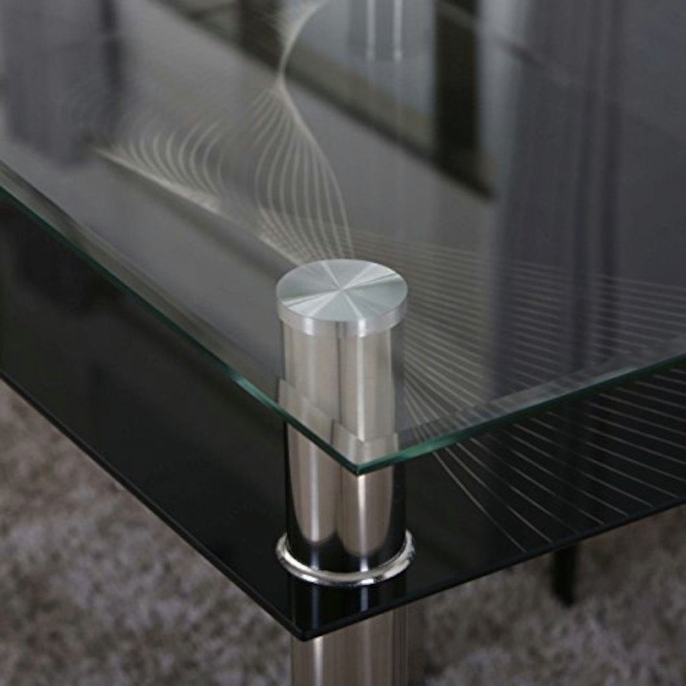 HOOZ Esstisch aus Glas mit 6 mm Sicherheitsglas & Facettenschliff 90 x 60 x 75cm (Glastisch, 1-St., zusätzlicher Stauraum), schwarze Ablagefläche – Bild 4 von 5