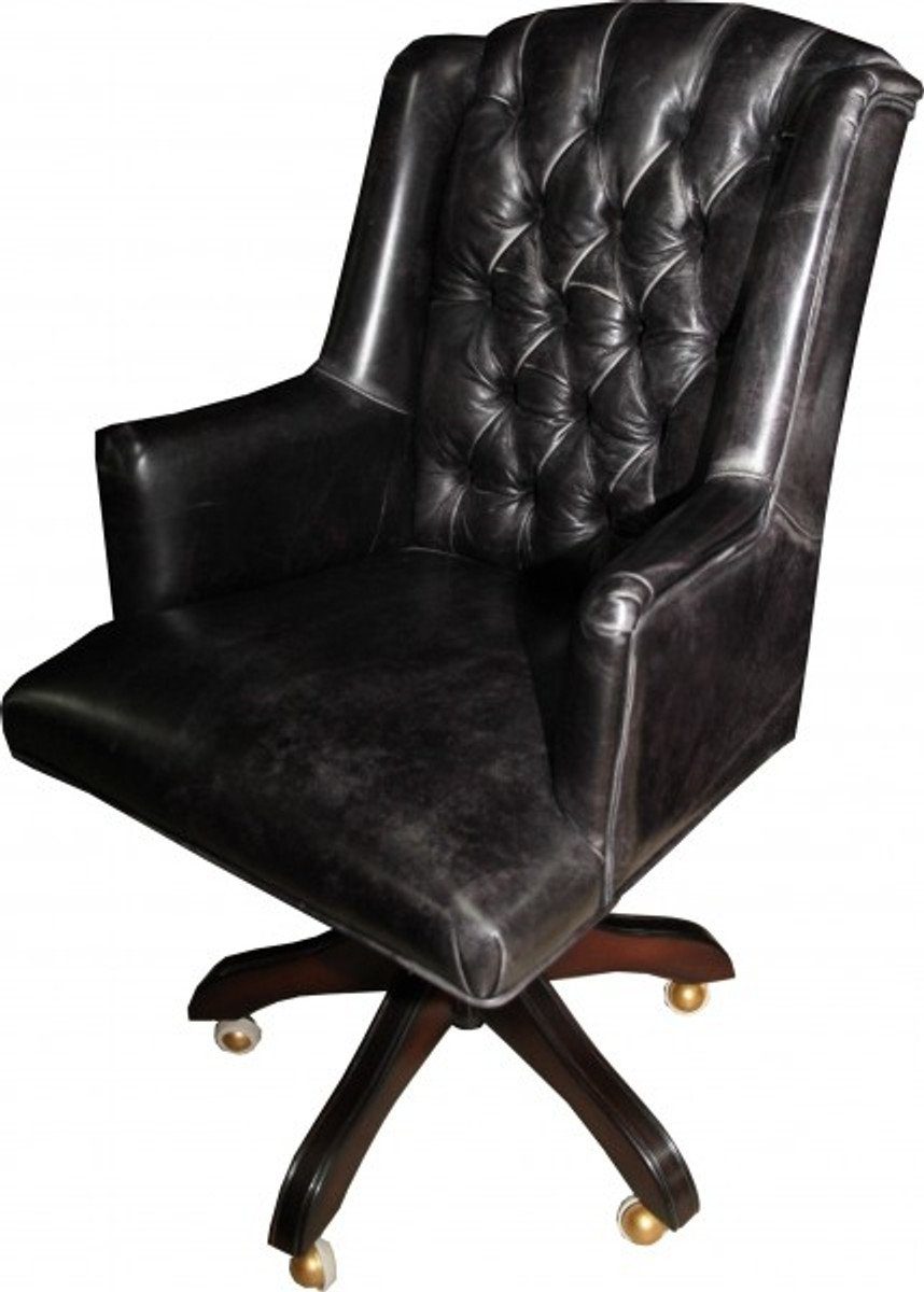 Casa Padrino Chefsessel Luxus Echtleder Chefsessel Büro Stuhl Schwarz  Vintage Look Leder Drehstuhl Schreibtisch Stuhl - Chefbüro