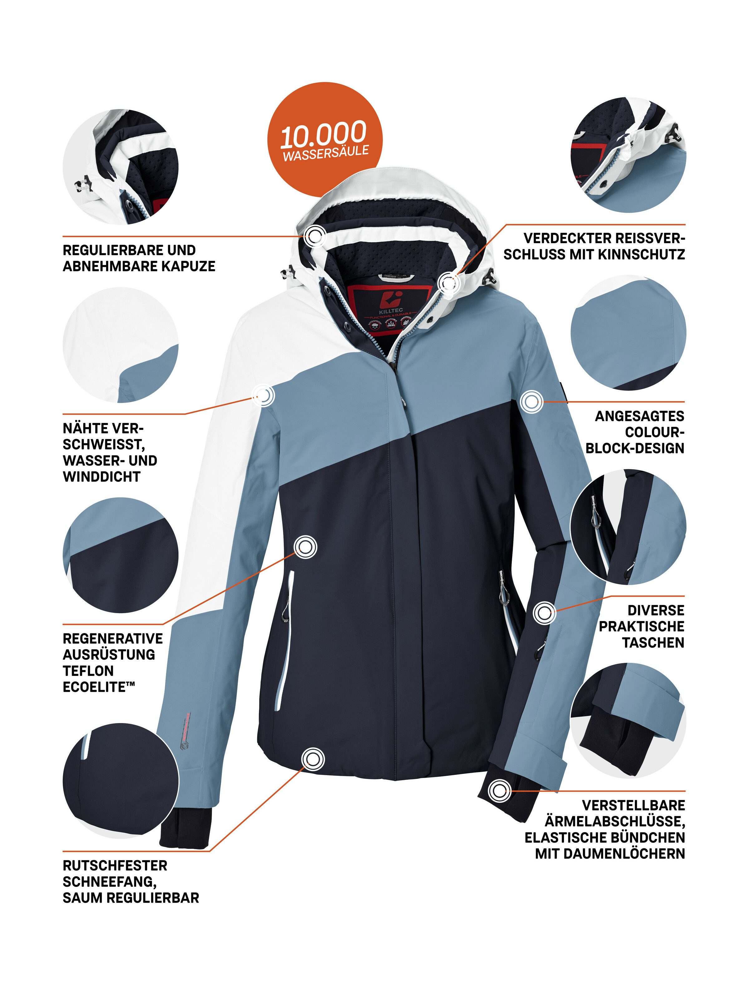 Killtec Skijacke KSW 101 WMN SKI JCKT Wind- und wasserdichte Damenjacke mit Colourblock-Design – Bild 5 von 5