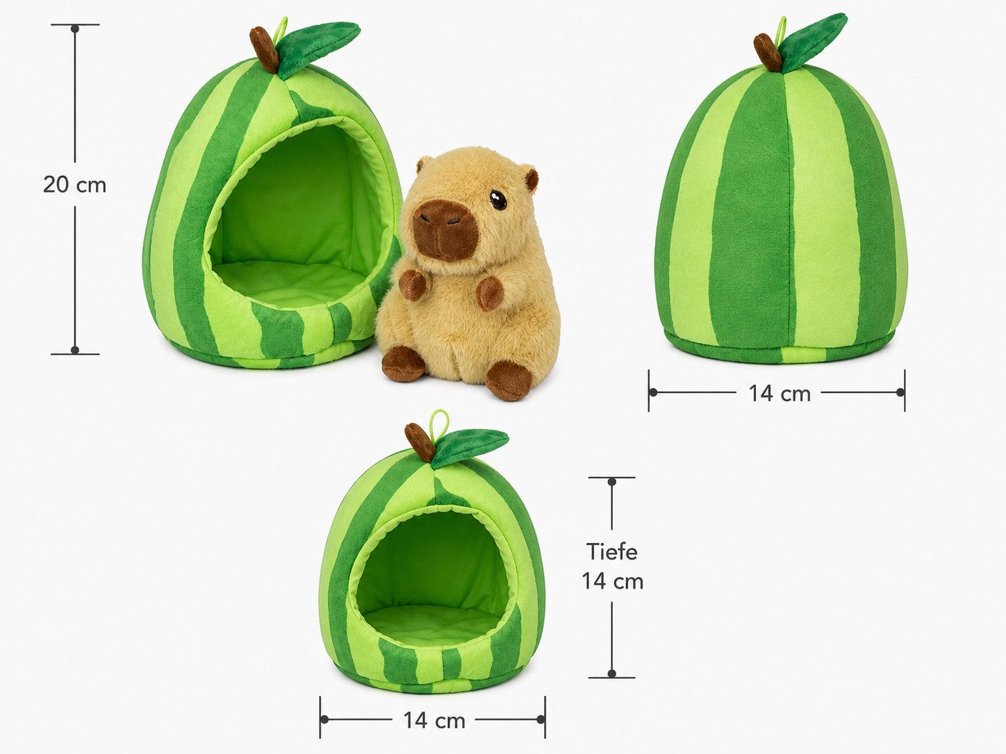 soma Kuscheltier Capybara Plüschtier 18cm im Früchte-Versteck braun Wassermelone (Set, 1-St., Geschenk-Set), Niedliches Capybara im weichen Früchte-Versteck – herausnehmbar