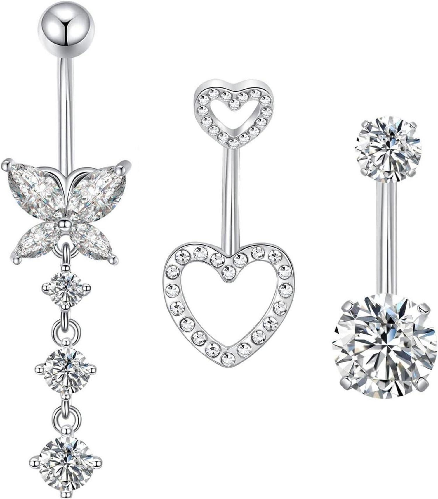 Gojewen Bauchnabelpiercing 3er Bauchnabelpiercing Set 10mm Silber Gold Schmetterling Herz