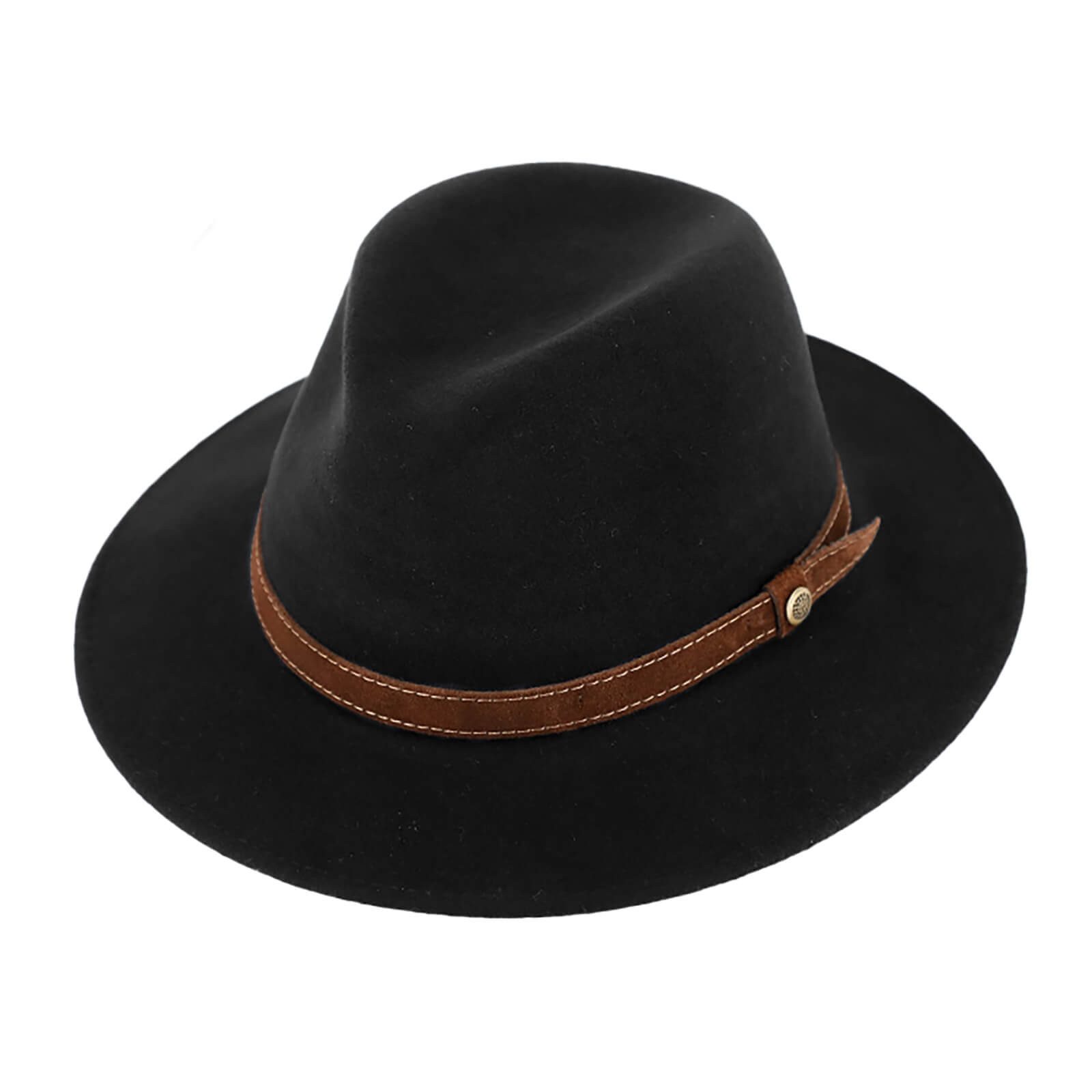Fiebig Filzhut Fiebig Wollfilzhut Traveller Kaschmir uni mit Messingpin Schwarz
