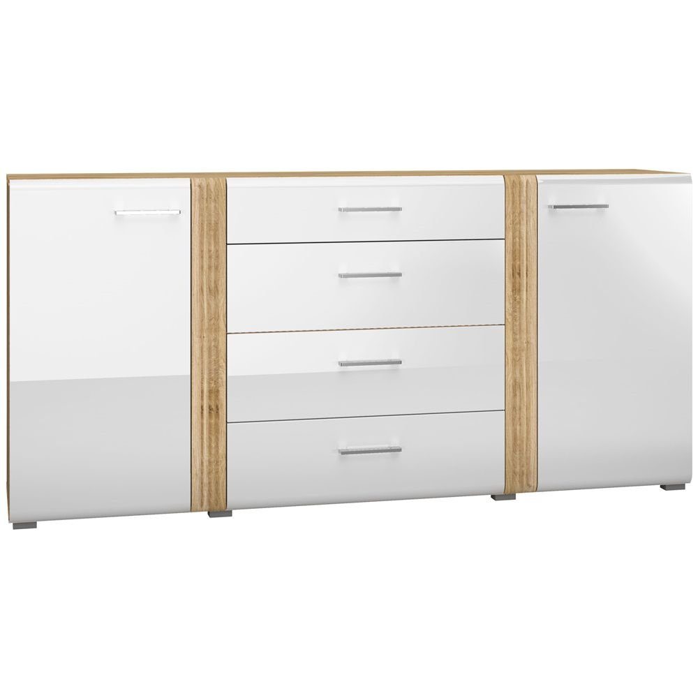 Lomadox Sideboard AKRON-131, Kommode, Anrichte in Eiche Nb. mit weiß, B/H/T: ca. 190/90/42 cm