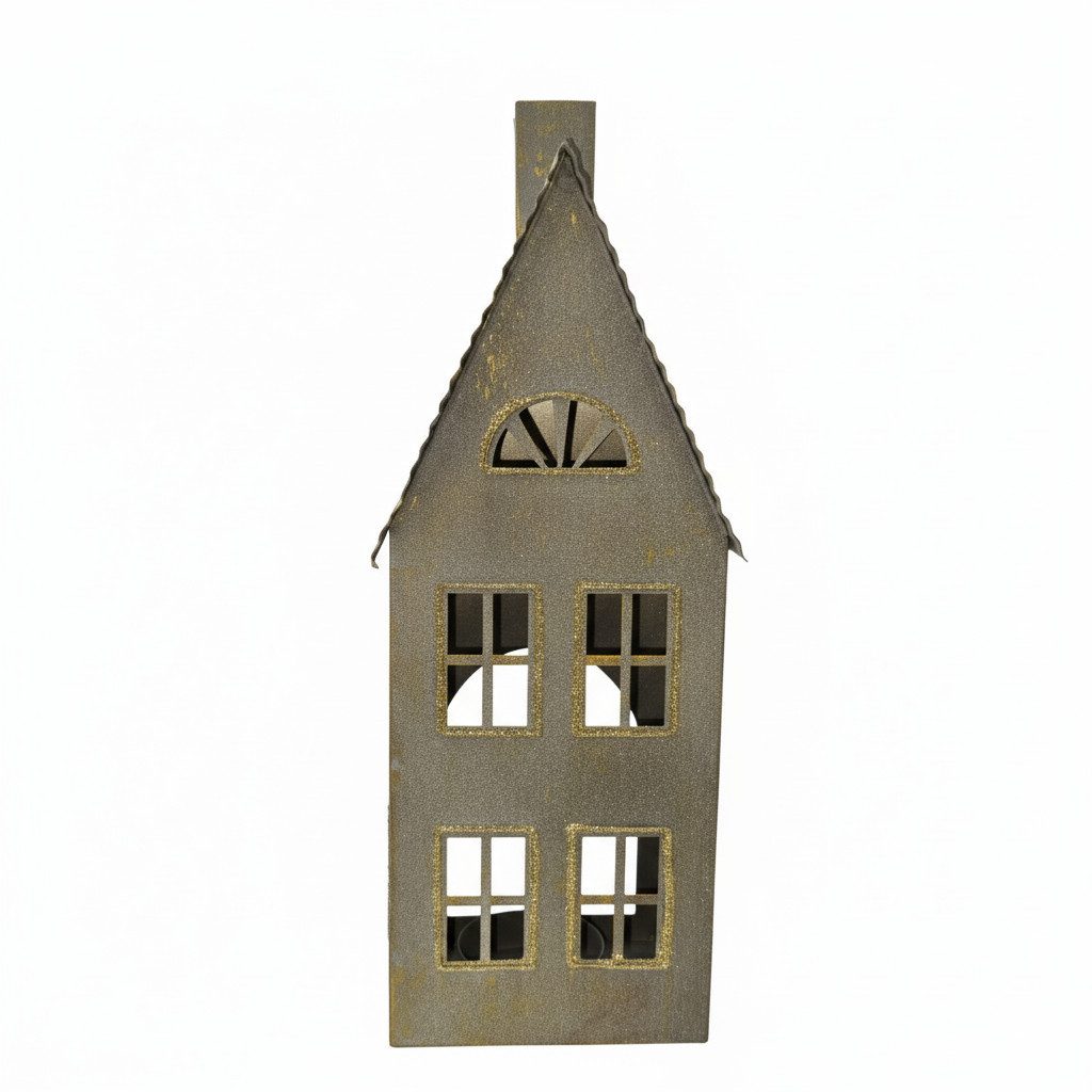B&S Teelichthalter Metall Lichthaus für Teelicht / Haus / 29 cm / Grau (1 St)