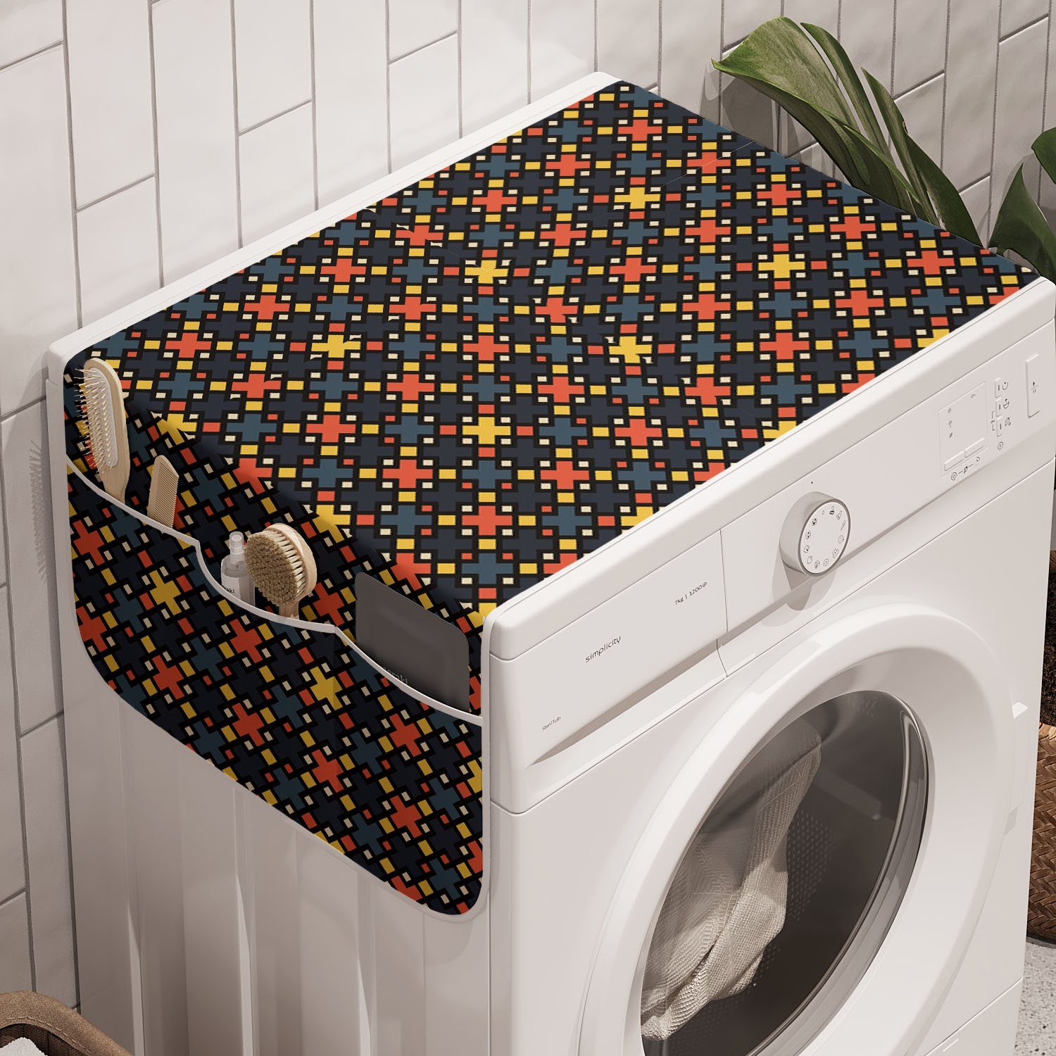 Anti-Rutsch-Stoffabdeckung und Trockner, Abakuhaus Geometric Abstrakt Badorganizer für Design Waschmaschine