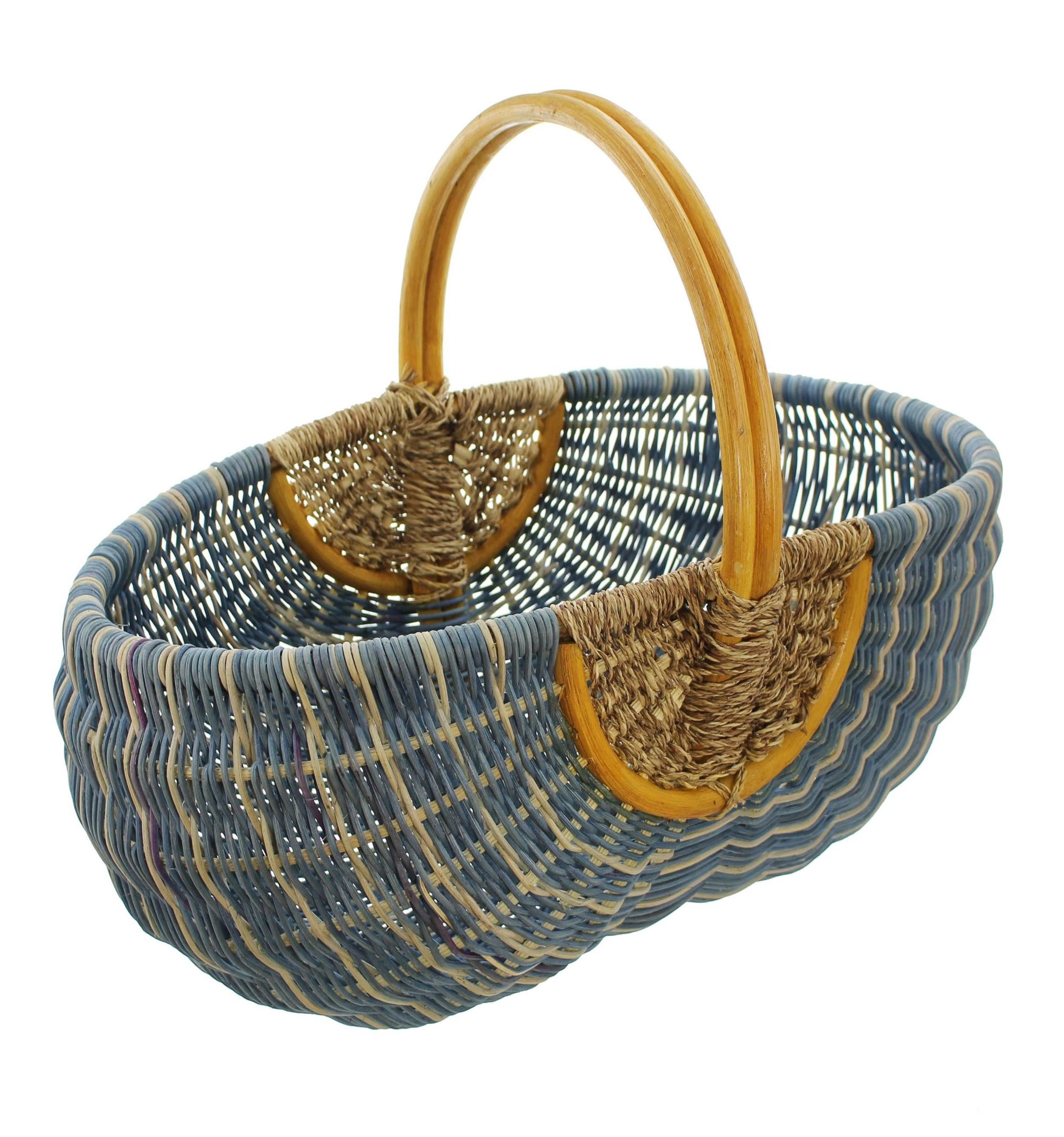 Frank Flechtwaren Flechtkorb Großer Einkaufskorb Rattan blau/natur