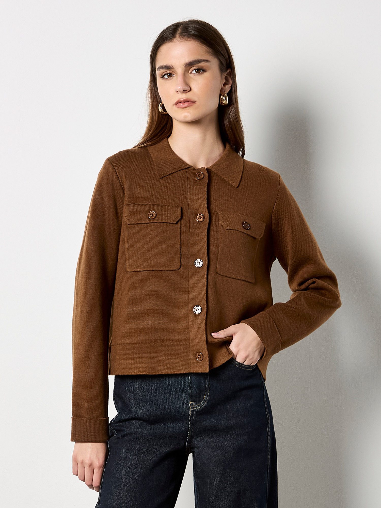 Apricot Cardigan Kurzjacke mit aufgesetzten Taschen günstig online kaufen