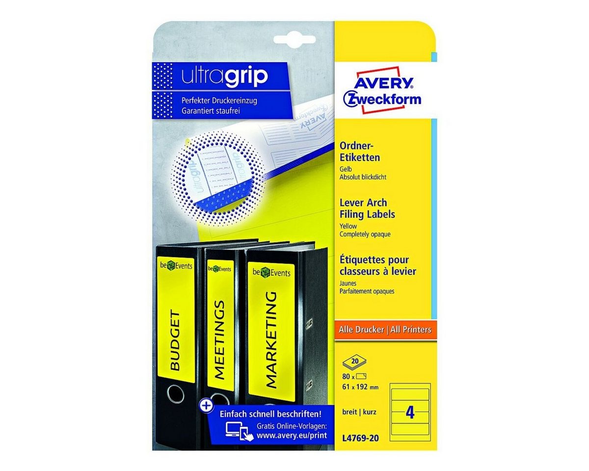Thumbnail - Avery Zweckform Etiketten L4769-20, 80 Stück, kurz/breit (61x192 mm), selbstklebend, blickdicht