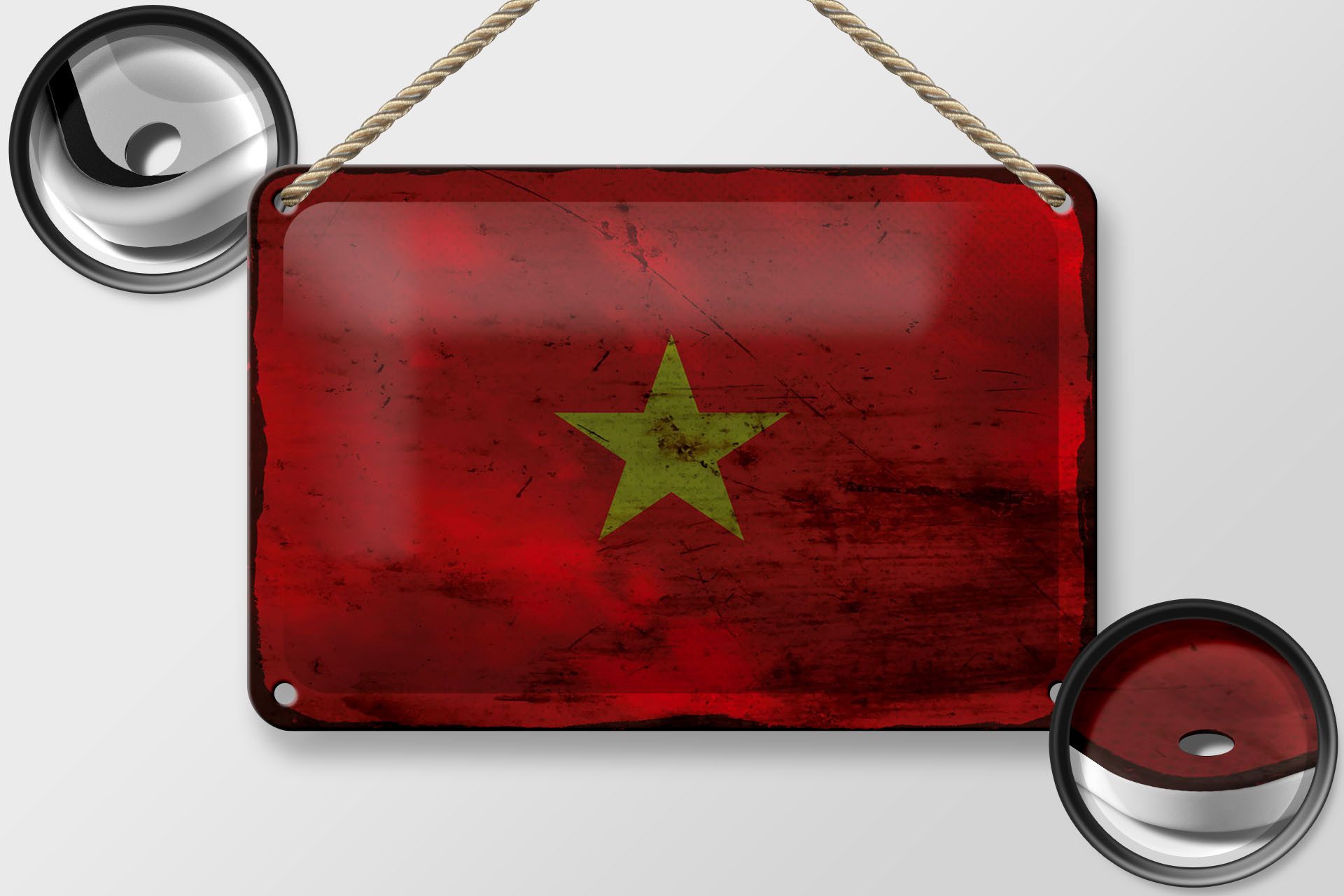 Femer GmbH Metallschild Flagge Vietnam 18x12cm Flag of Vietnam Rost, (1 St), gewölbte Oberfläche, abgerundete Ecken, umgeschlagene Kanten