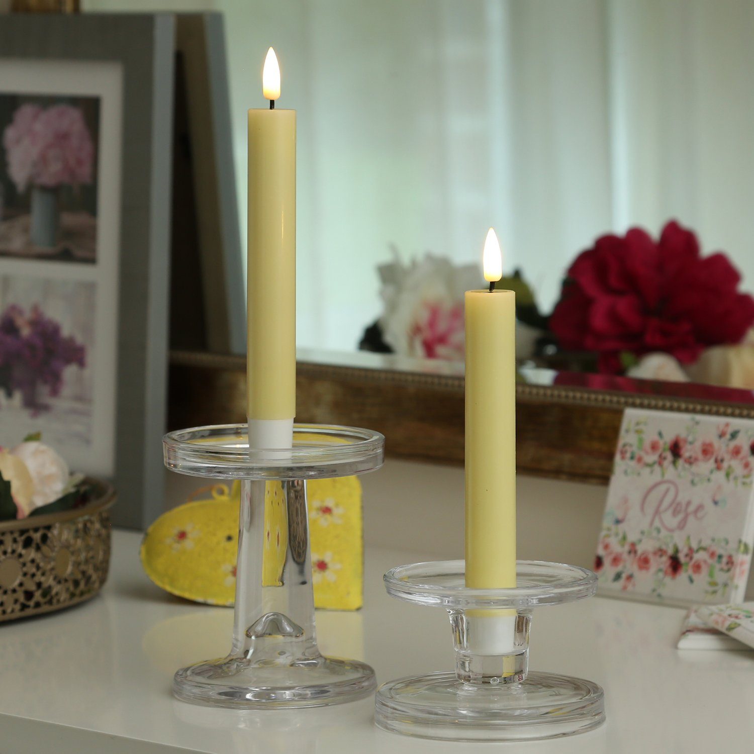 Deluxe Homeart LED-Kerze LED Stabkerzen Mia Tafelkerzen Echtwachs flackernd günstig online kaufen