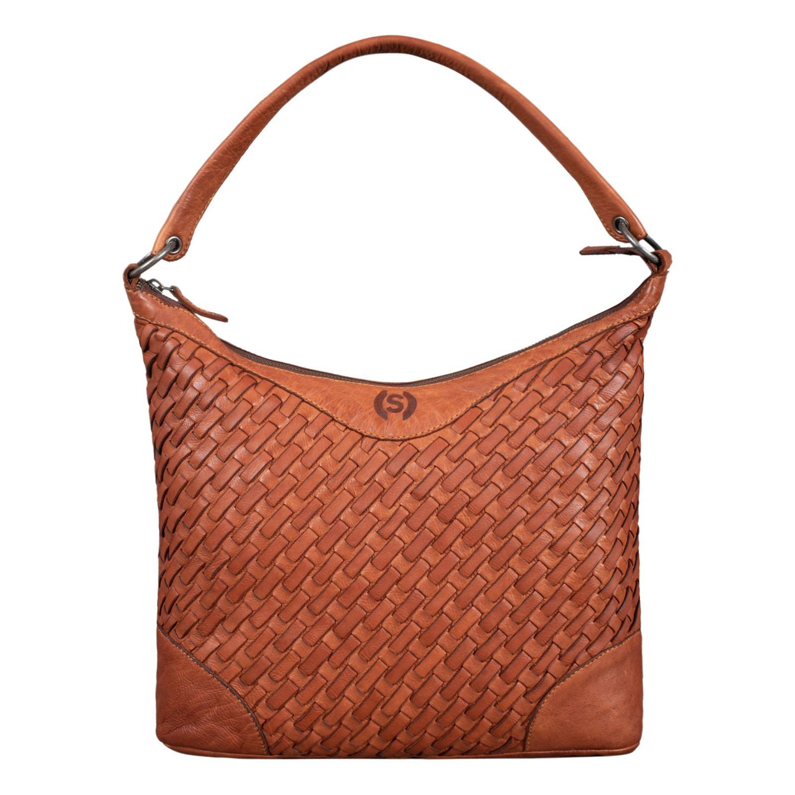 Handtasche "Chiara" Damentasche Leder Cognac geflochten