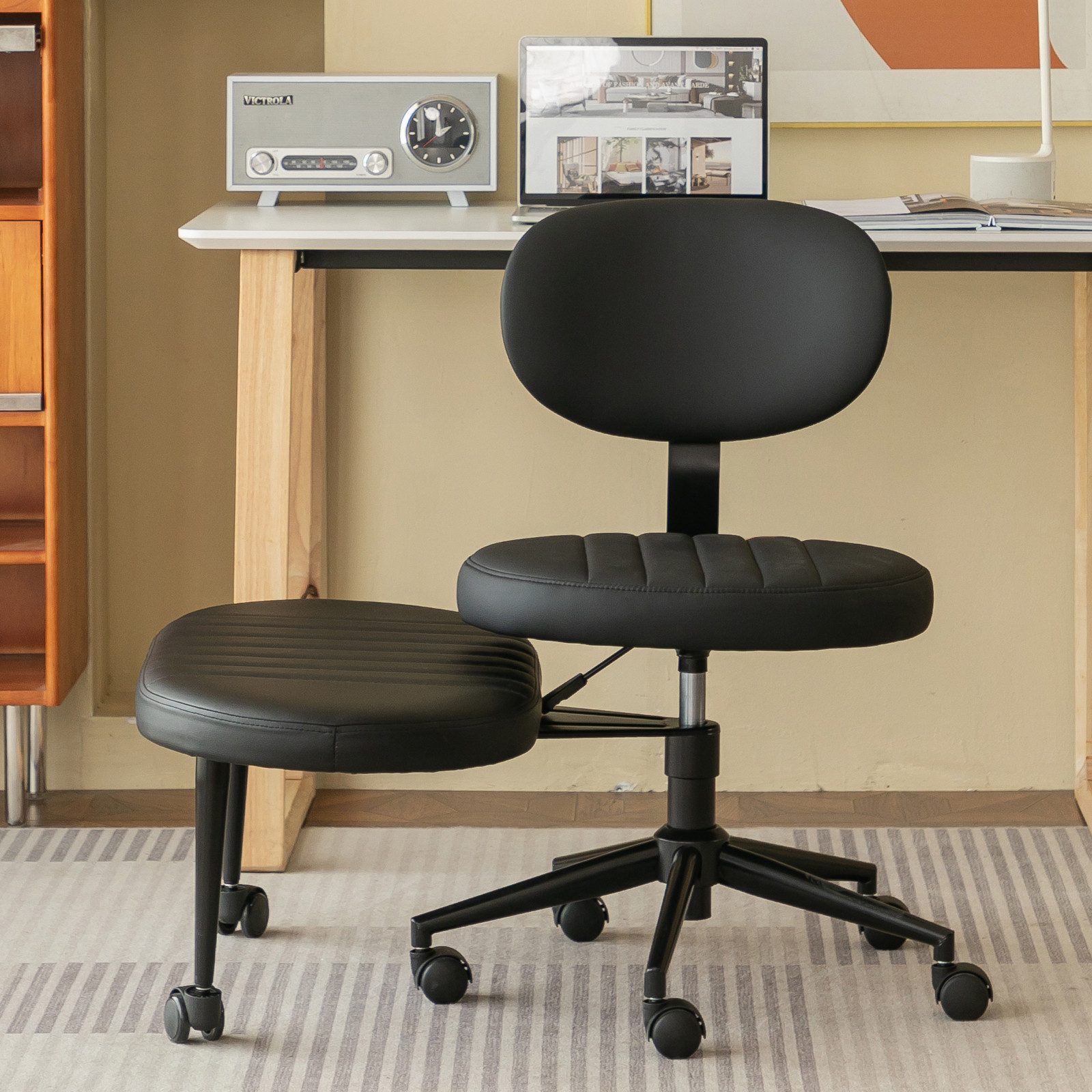 OKWISH Bürostuhl Samt-Bürostuhl mit neuartiger integrierter Fußstütze (Höhenverstellbar & 360° drehbar für Homeoffice, 1 St), 69x92x40 cm Bequemer Drehstuhl für Arbeitszimmer & Kleinräume