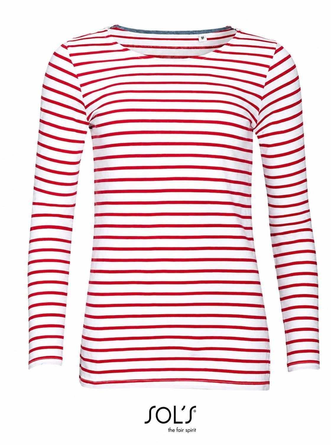 SOLS Langarmshirt Damen Longsleeve Striped T-Shirt Marine gestreift