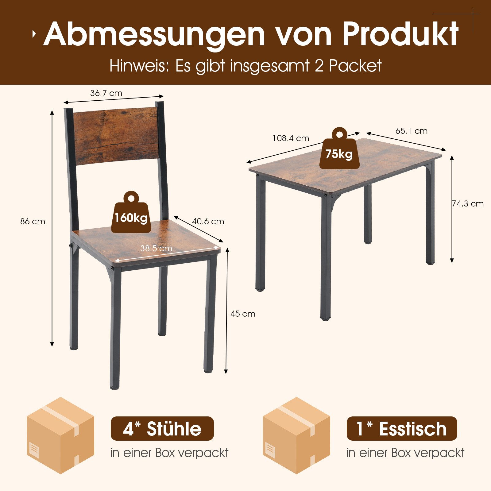 JOIVI Essgruppe 5-Teiliges Esstisch Set mit Stühle, (Metallgestell Sitzgrup günstig online kaufen