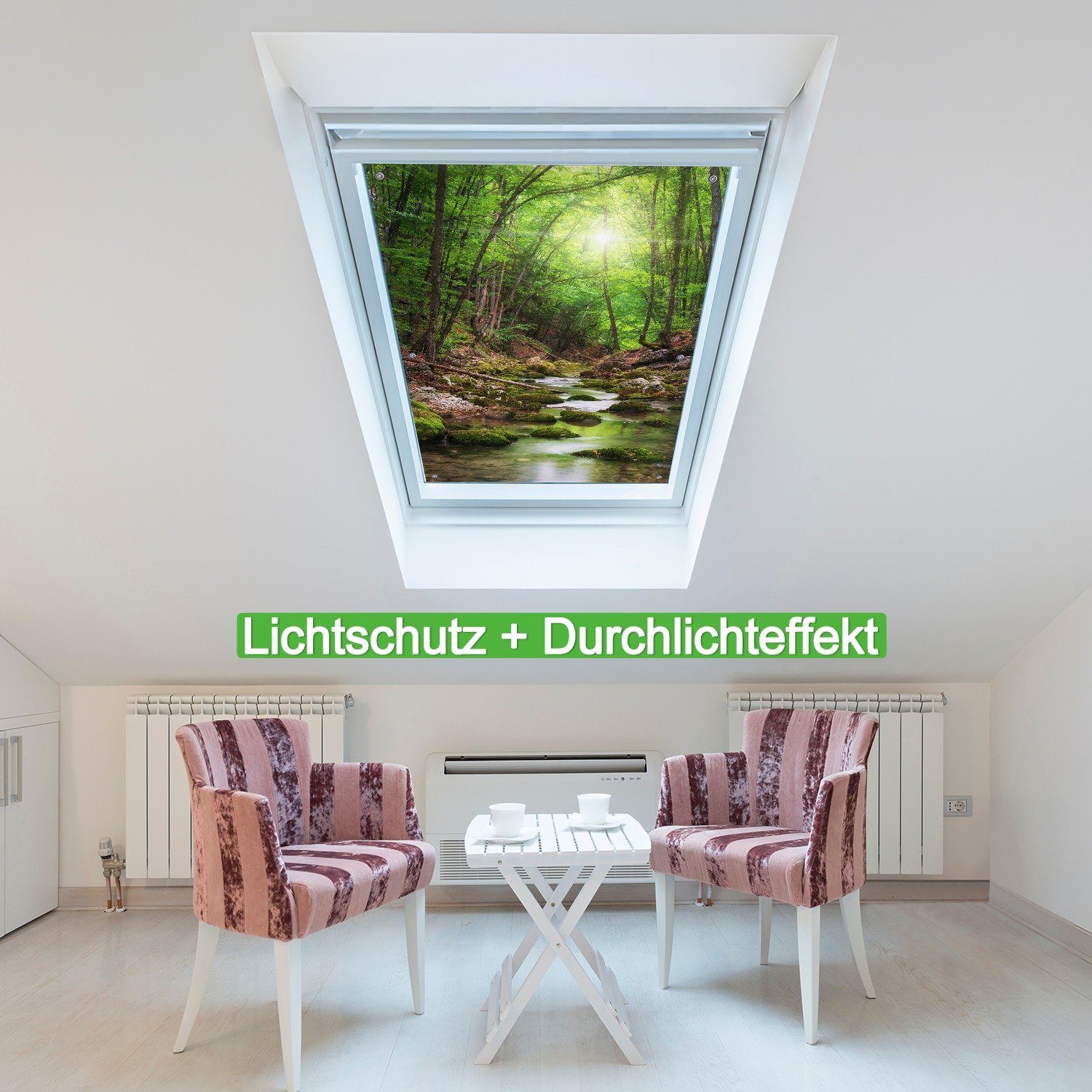 und Saugnäpfen, wiederablösbar mit Wald, Sonnenschutz Wallario, blickdicht, Fluss wiederverwendbar im