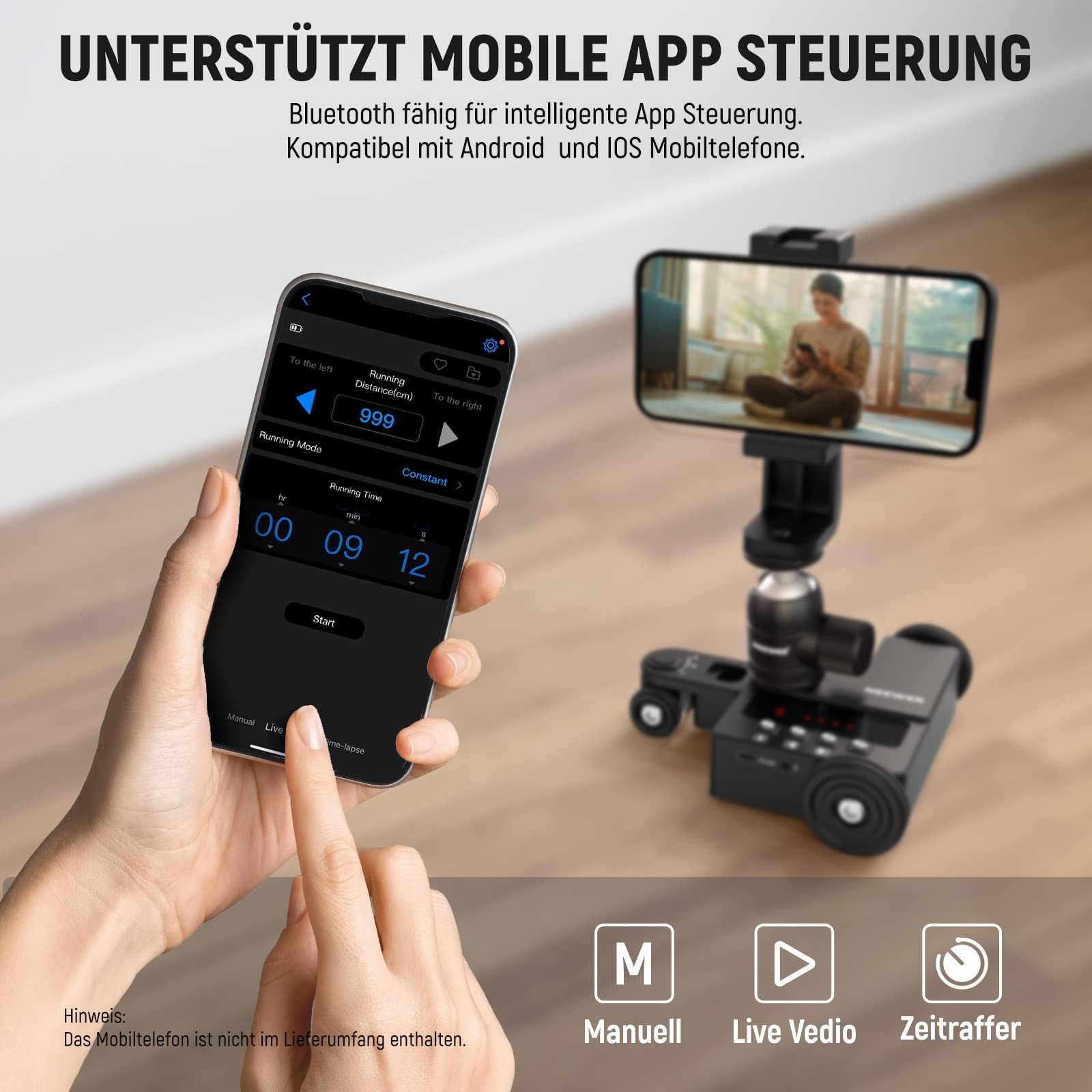Neewer Motor-Stativkopf DL200 Motorisierter Kamerawagen, mit App Steuerung, ultraleiser Motor, 3kg Traglast, für iPhone Android Smartphone DSLR Kamera