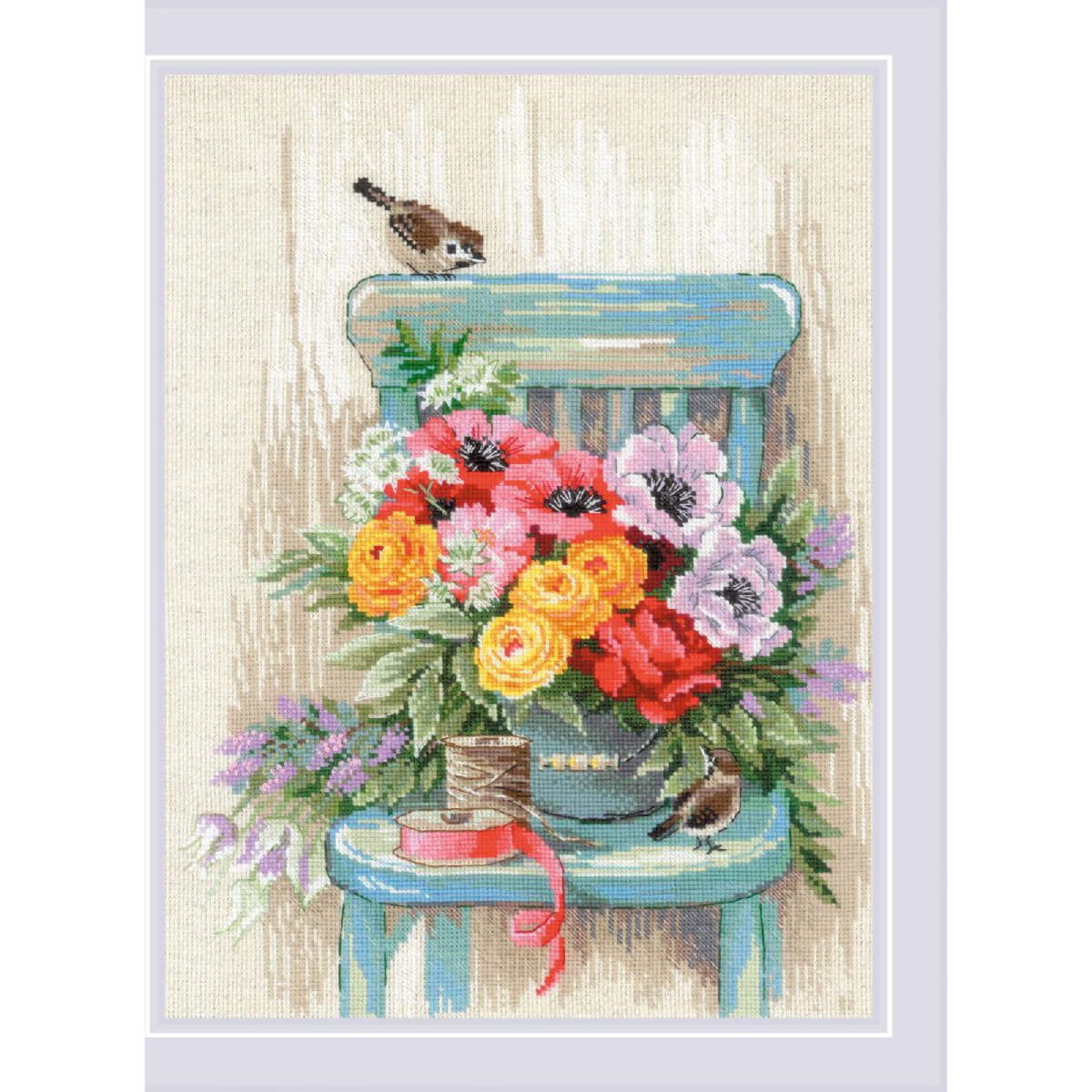 Riolis Kreativset Riolis Kreuzstich Stickpackung "Gartenblümen", Zählmuster, 30x40cm, (embroidery kit by Marussia)