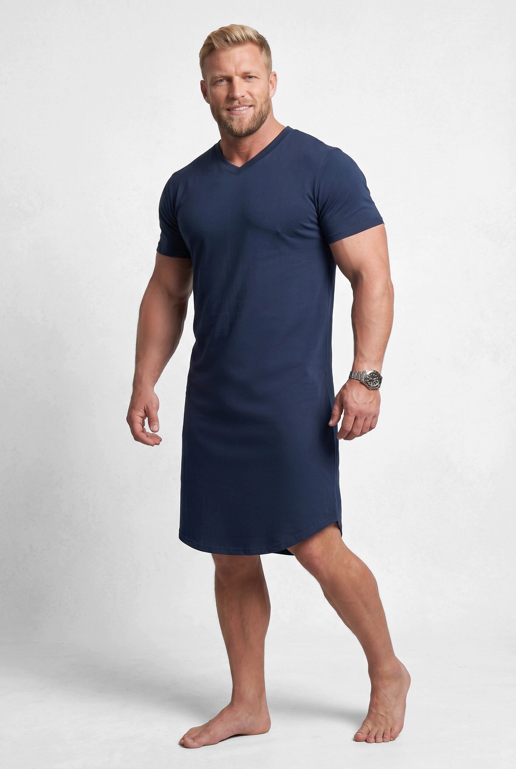 Men Plus Schlafanzug Nachthemd Halbarm Jersey V-Ausschnitt bis 8 XL
