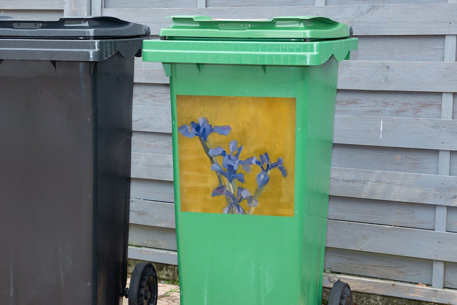 Meister Wandsticker Mondrian Container, - Schwertlilien Mülltonne, (1 MuchoWow Sticker, Alte Piet Mülleimer-aufkleber, Abfalbehälter St), -