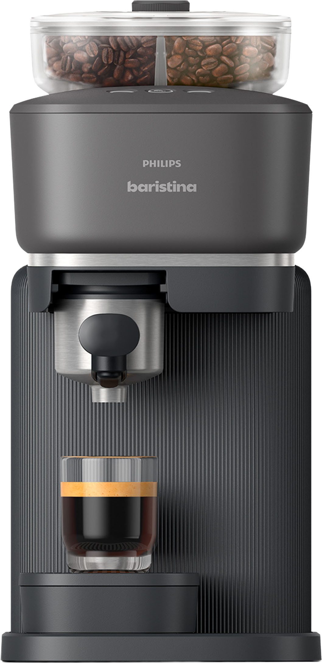 PHILIPS baristina Espressomaschine mit Bean swap BAR320/60 mit Mahlwerk für ganze Bohnen, Doppelter Bohnenbehälter, 16 bar Pumpendruck, Schwarzgrau