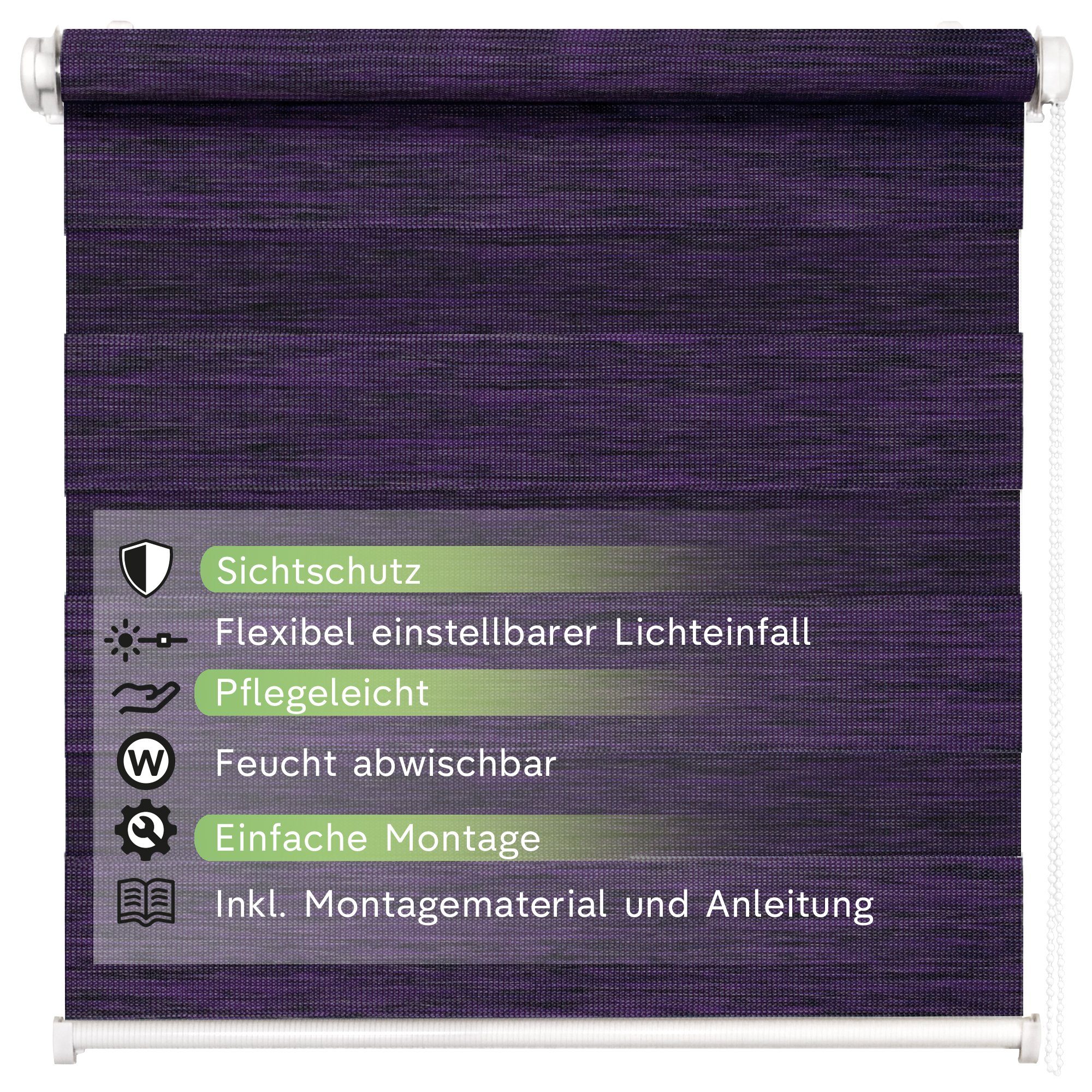 Doppelrollo Fensterrollo Duo-Rollo Klemmfix, Rikmani, Klemm- oder Schraubmontage, Moderne Optik, Klemm- oder Schraubmontage, Sicht- und Sonnenschutz