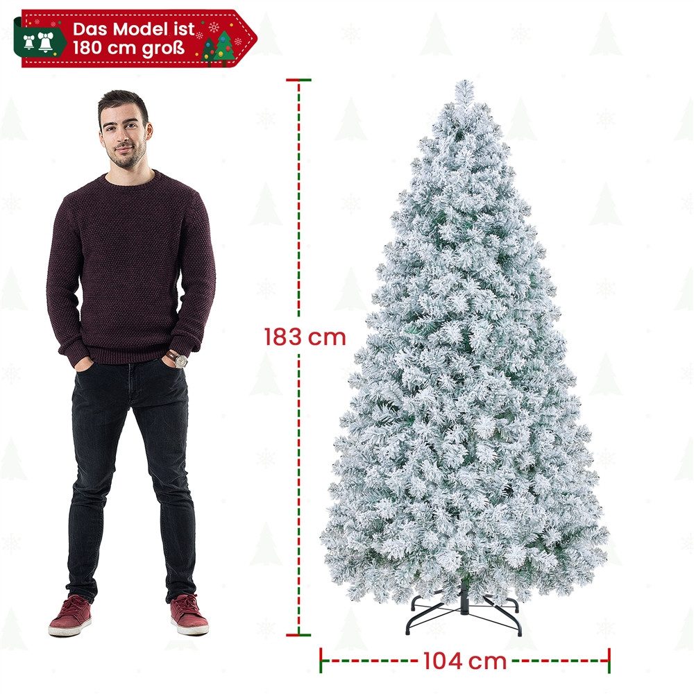 Yaheetech Künstlicher Weihnachtsbaum 183/213 cm H mit LED-Beleuchtung, Tannenbaum mit Schnee für Weihnachtsdekoration – Bild 5 von 5