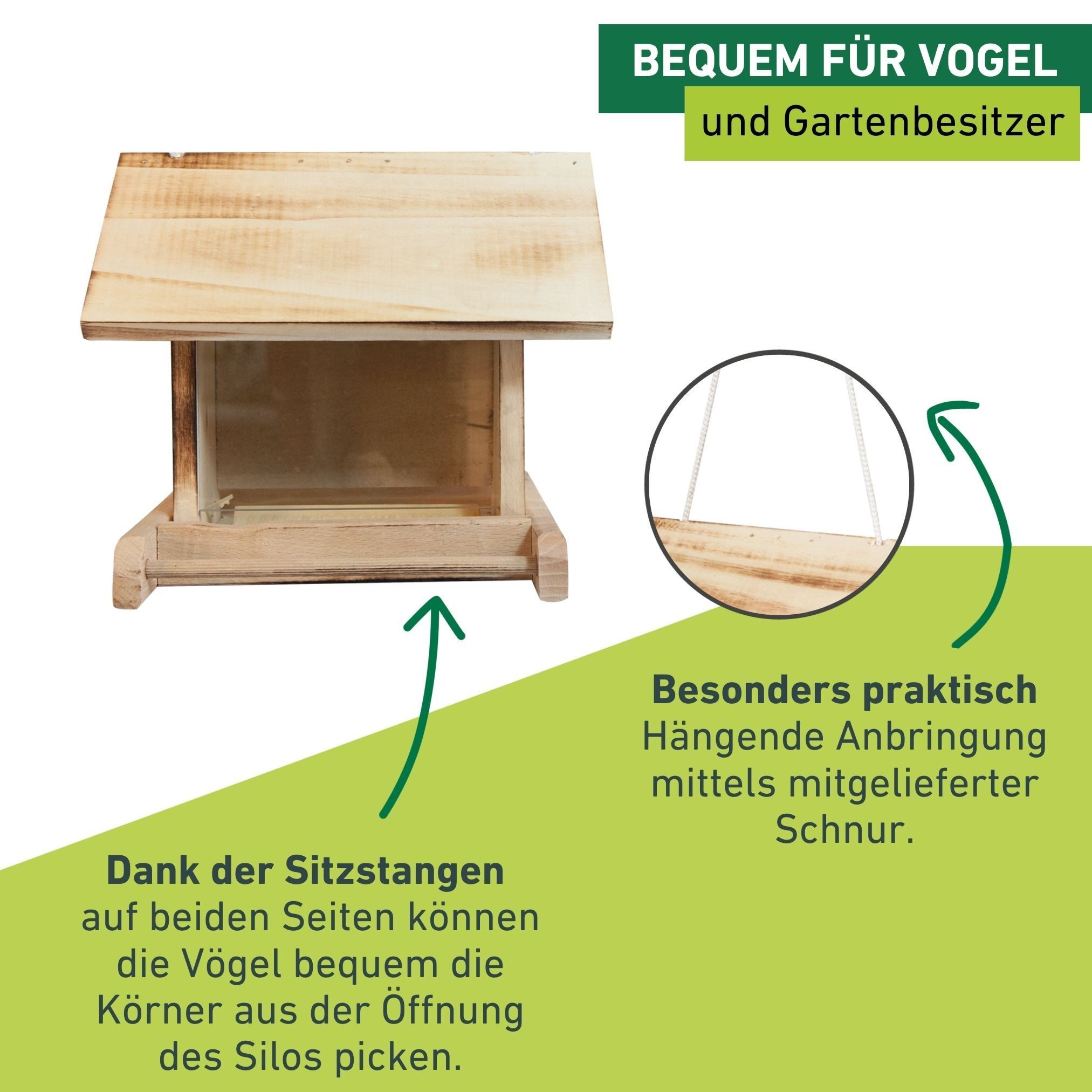 Windhager Vogelhaus Garden, Vogelfuttersilo aus Fichtenholz, Futterstation inkl. Aufhängung und Sitzstange, Füllvolumen 1,25 Liter