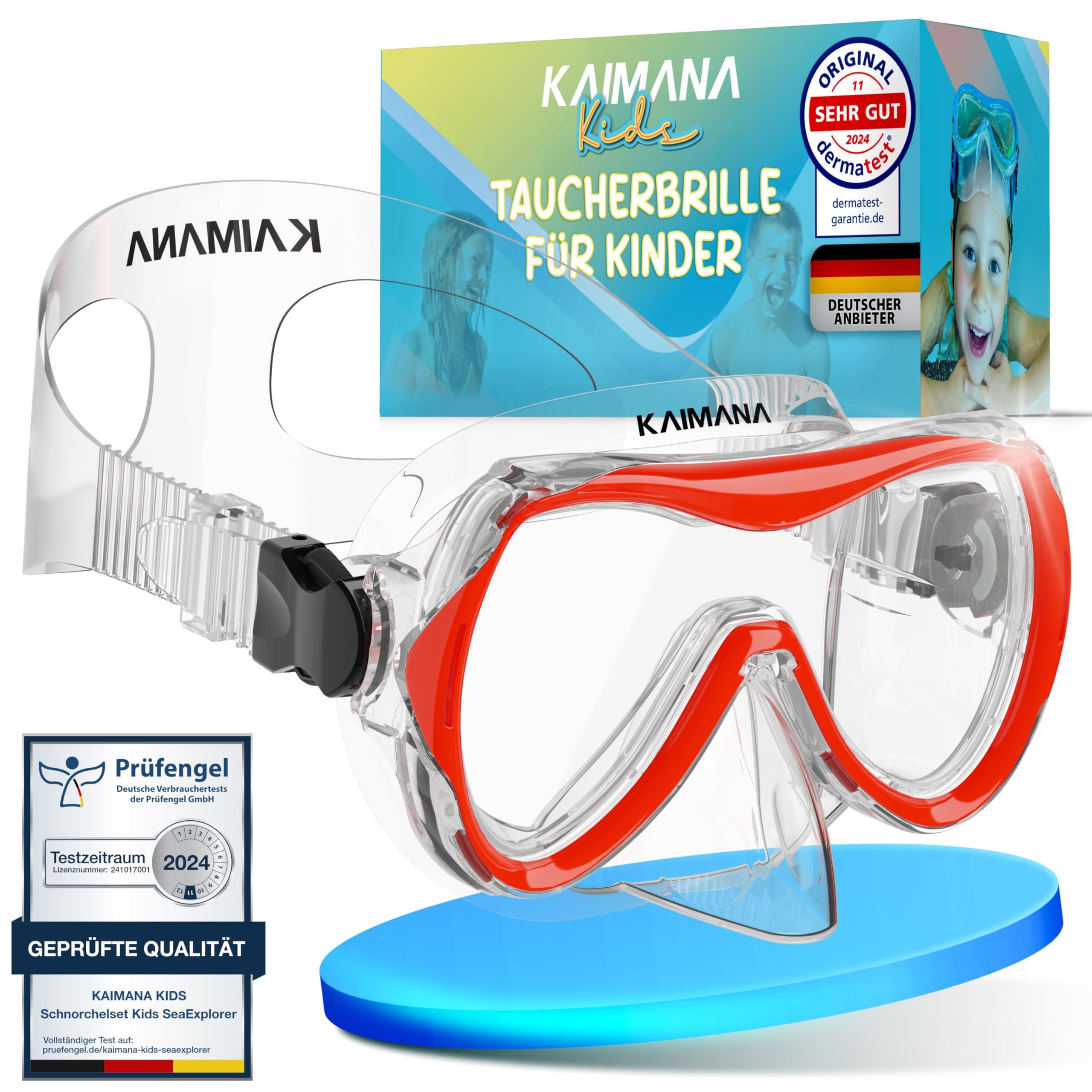 KAIMANA Tauchermaske - Taucherbrille Kinder inkl. Tragetasche, besonders Bequeme Tauchmaske Kinder