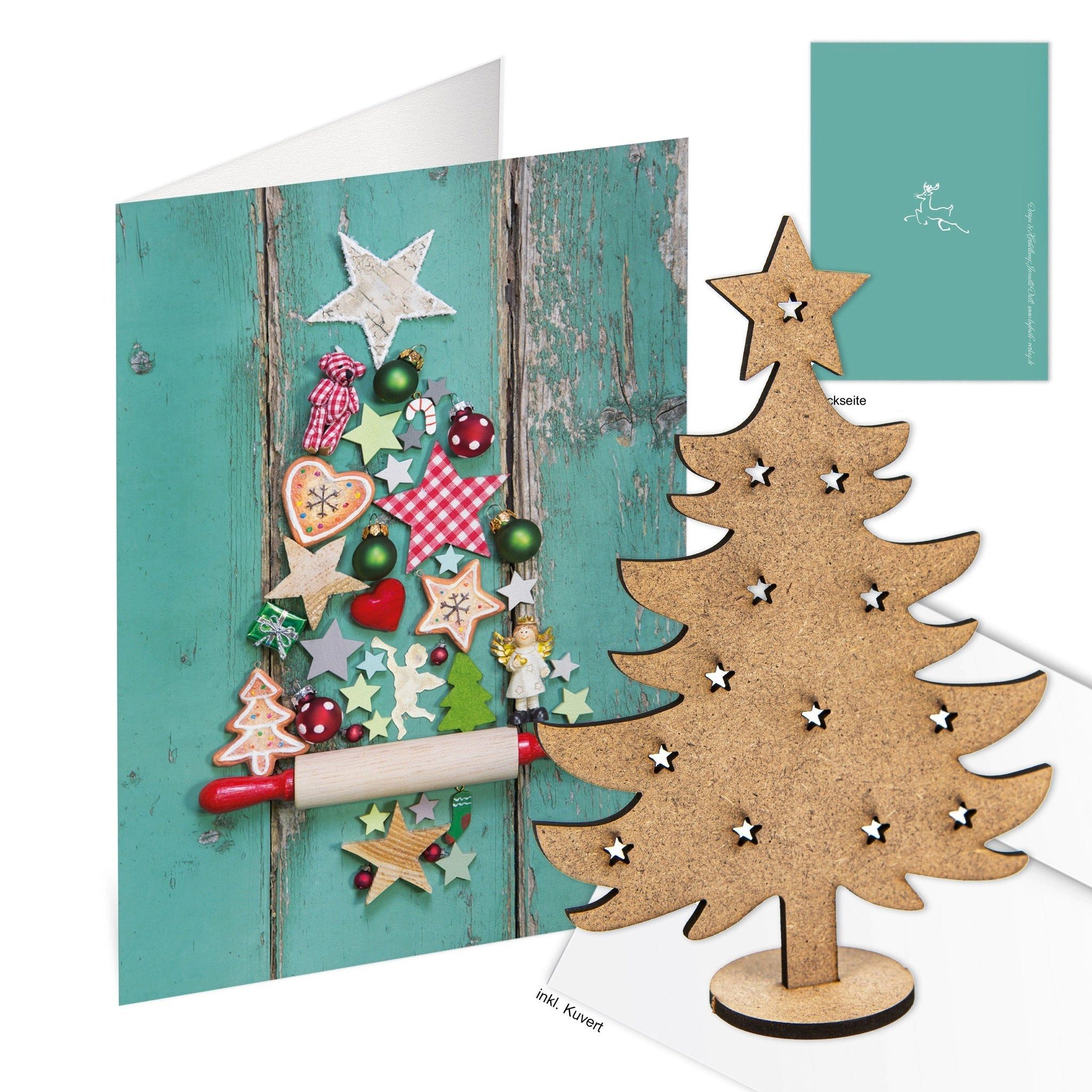 Logbuch-Verlag Klappkarte 10 Karten mit Umschlag DIN A6 türkis blau Weihnachtsbaum-Motiv -