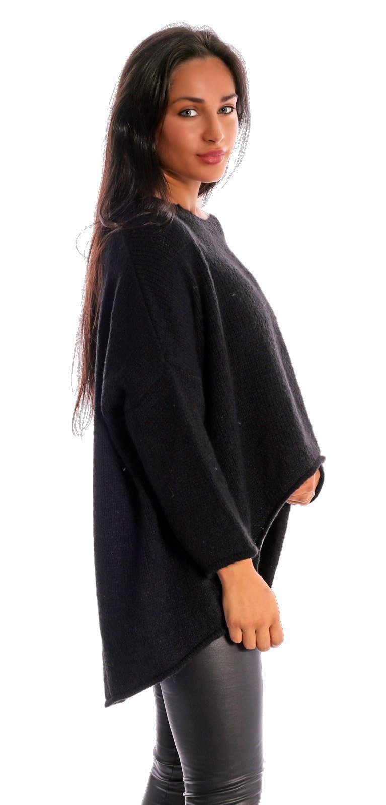 Charis "Adriana" Schnitt Strickpullover im Schwarz asymmetrischer Oversize Look Moda