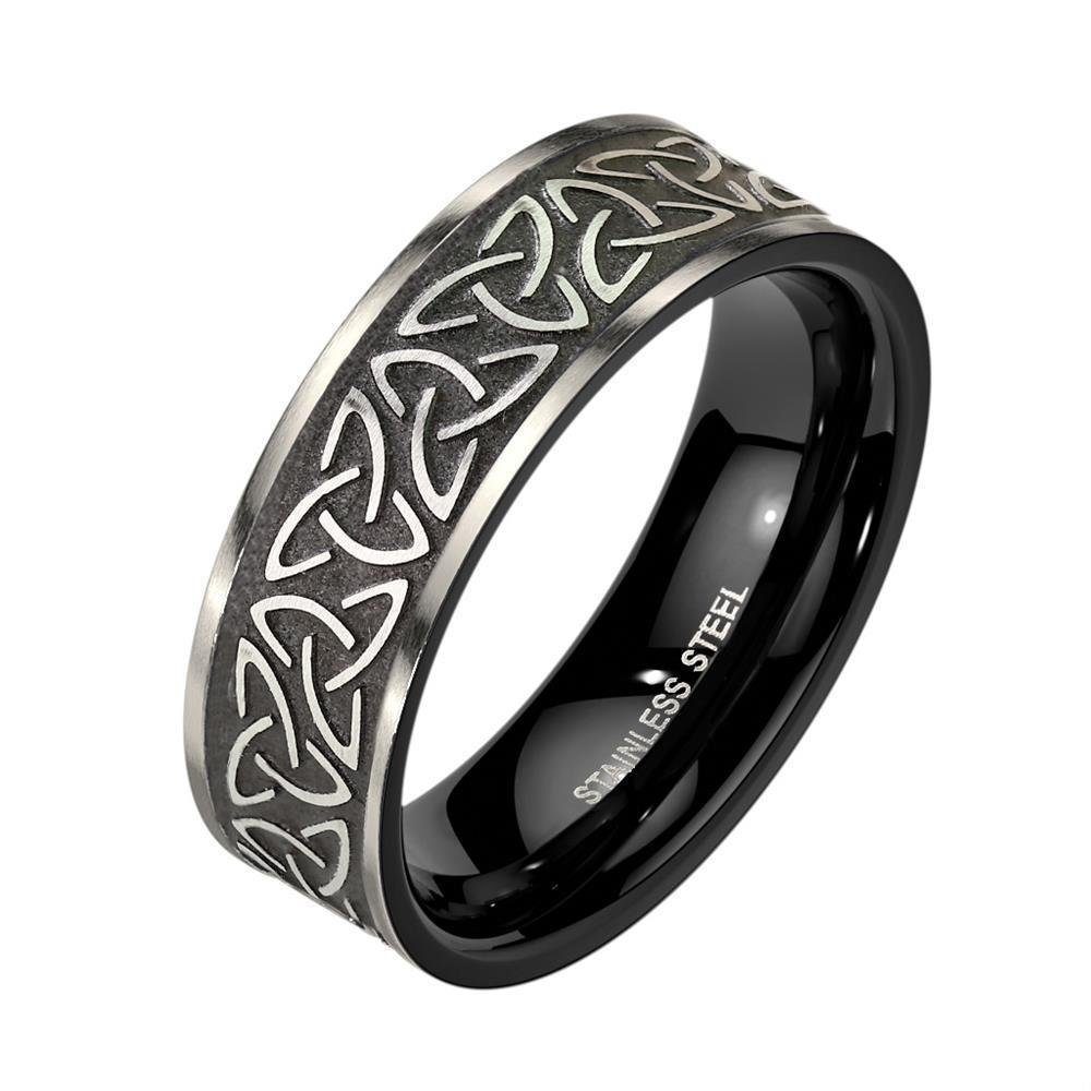 BUNGSA Fingerring Ring Keltenknoten Silber/Schwarz aus Edelstahl Unisex (Ring, 1-tlg), Unisex