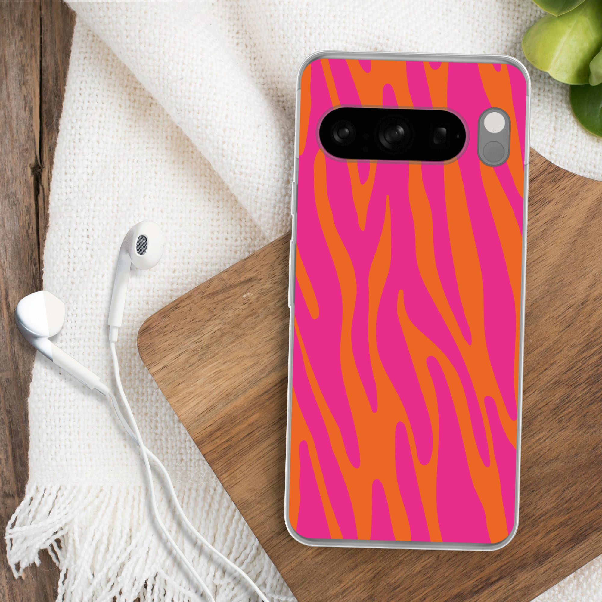 MuchoWow Handyhülle für Google Pixel 8 Pro Zebramuster - Rosa - Orange - Tiermuster, Phone Case, Silikon, Schutzhülle Dünn