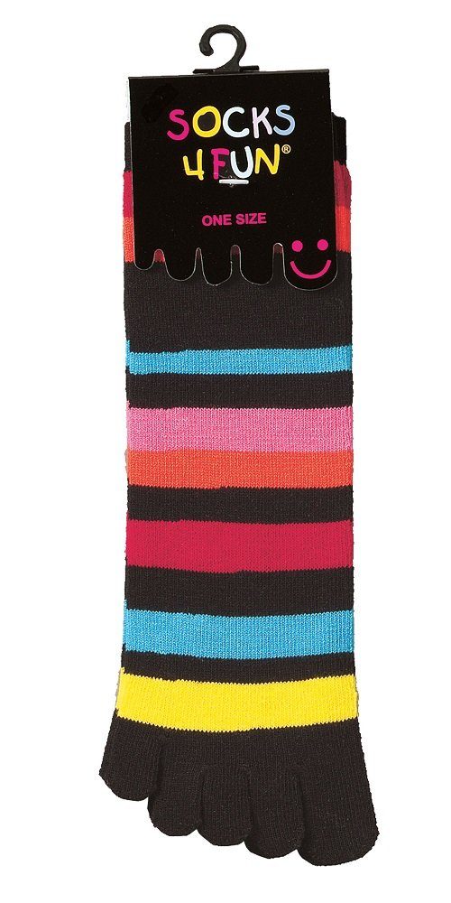 FussFreunde Zehensocken 2 Paar Zehen-Socken, Fünf Finger Zehensocken mit Antiloch-Garantie Bunte Ringel