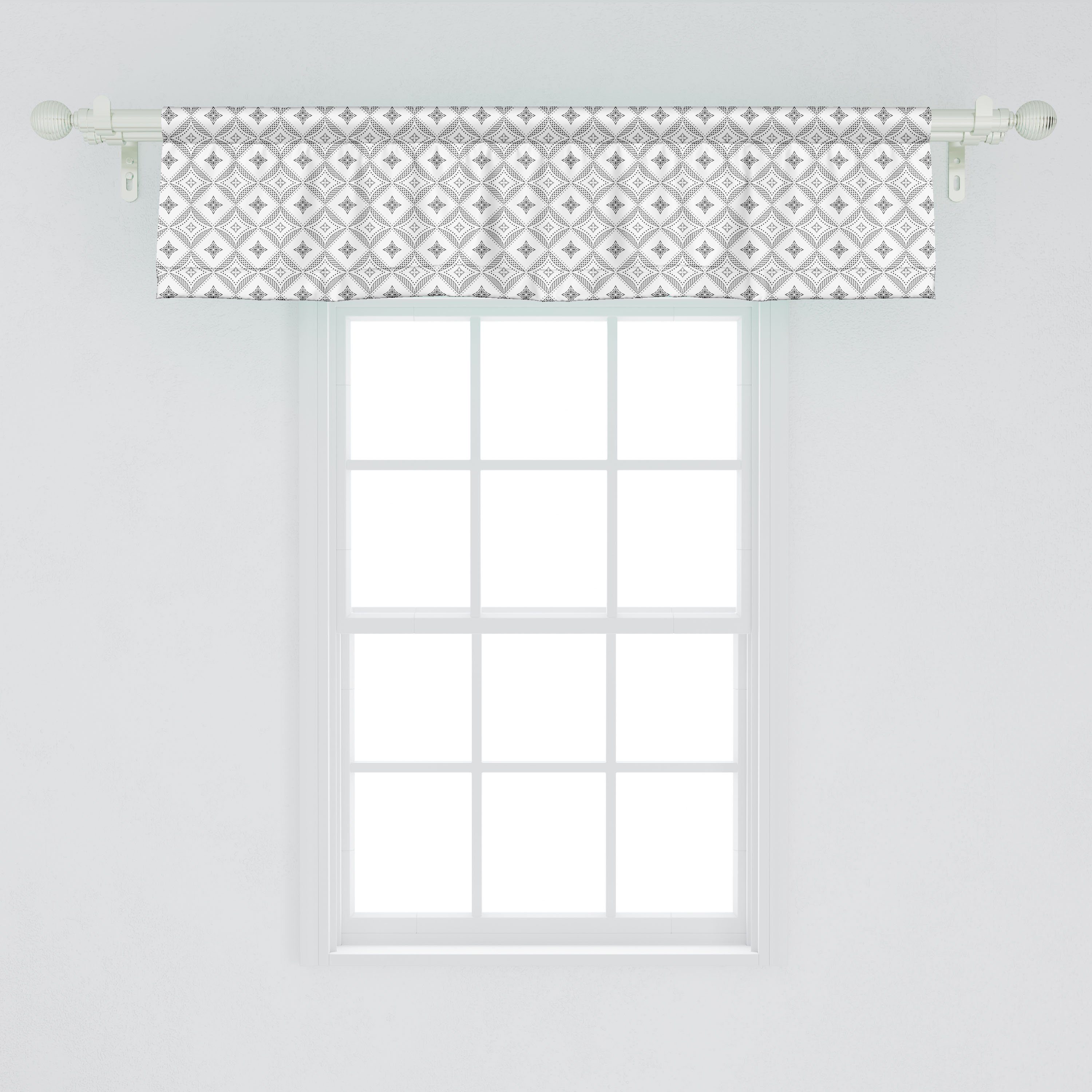 Scheibengardine Vorhang Volant für Küche Dekor mit Geometrisch Tile-ähnliche Stangentasche, Schlafzimmer Floral Muster Abakuhaus, Microfaser