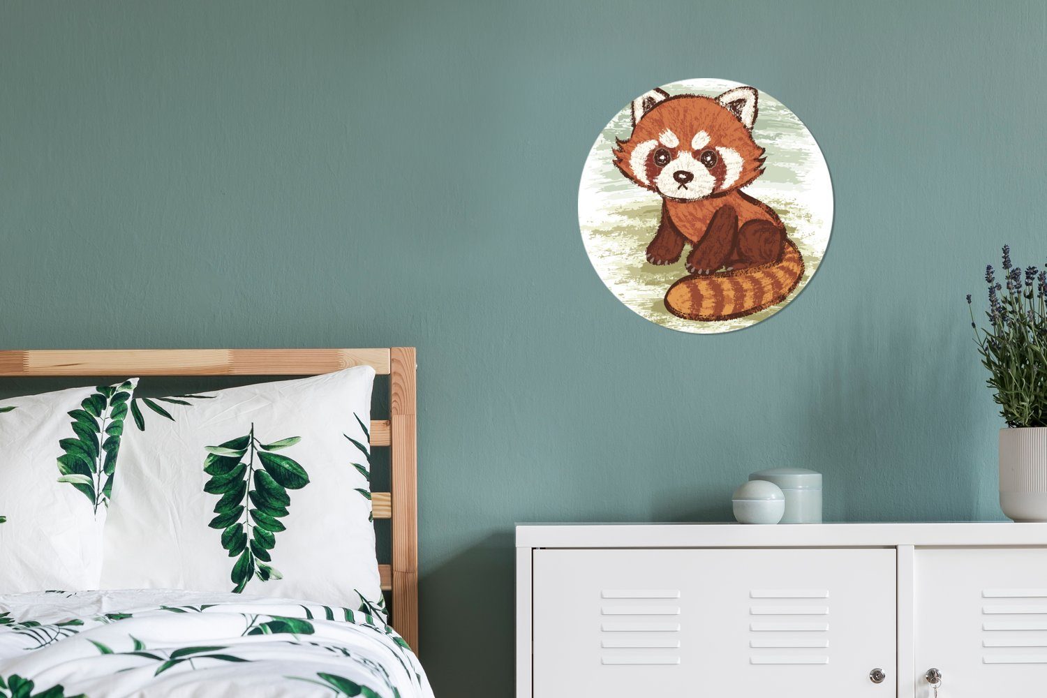 Illustration Tapetenaufkleber, MuchoWow (1 vor Rund, für Wandsticker einem Kinderzimmer, Wohnzimmer Eine eines Hintergrund kleinen Pandas Tapetenkreis grünen St),