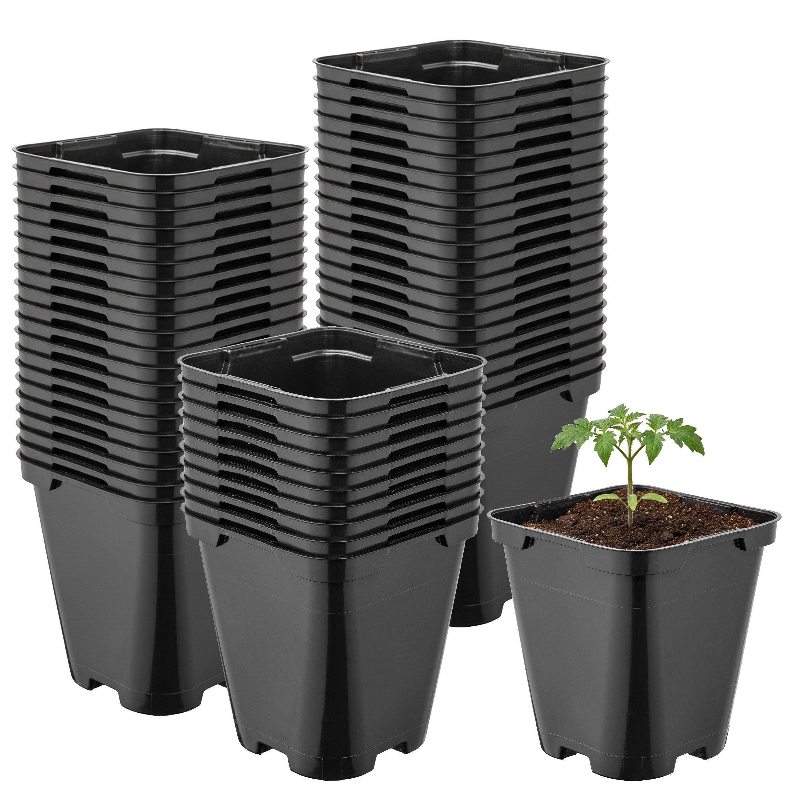 Garronda Blumentopf Kunststoff eckig abgerundet mit Drainagelöchern für Garten GD-0200 (50 St., 50er Set)
