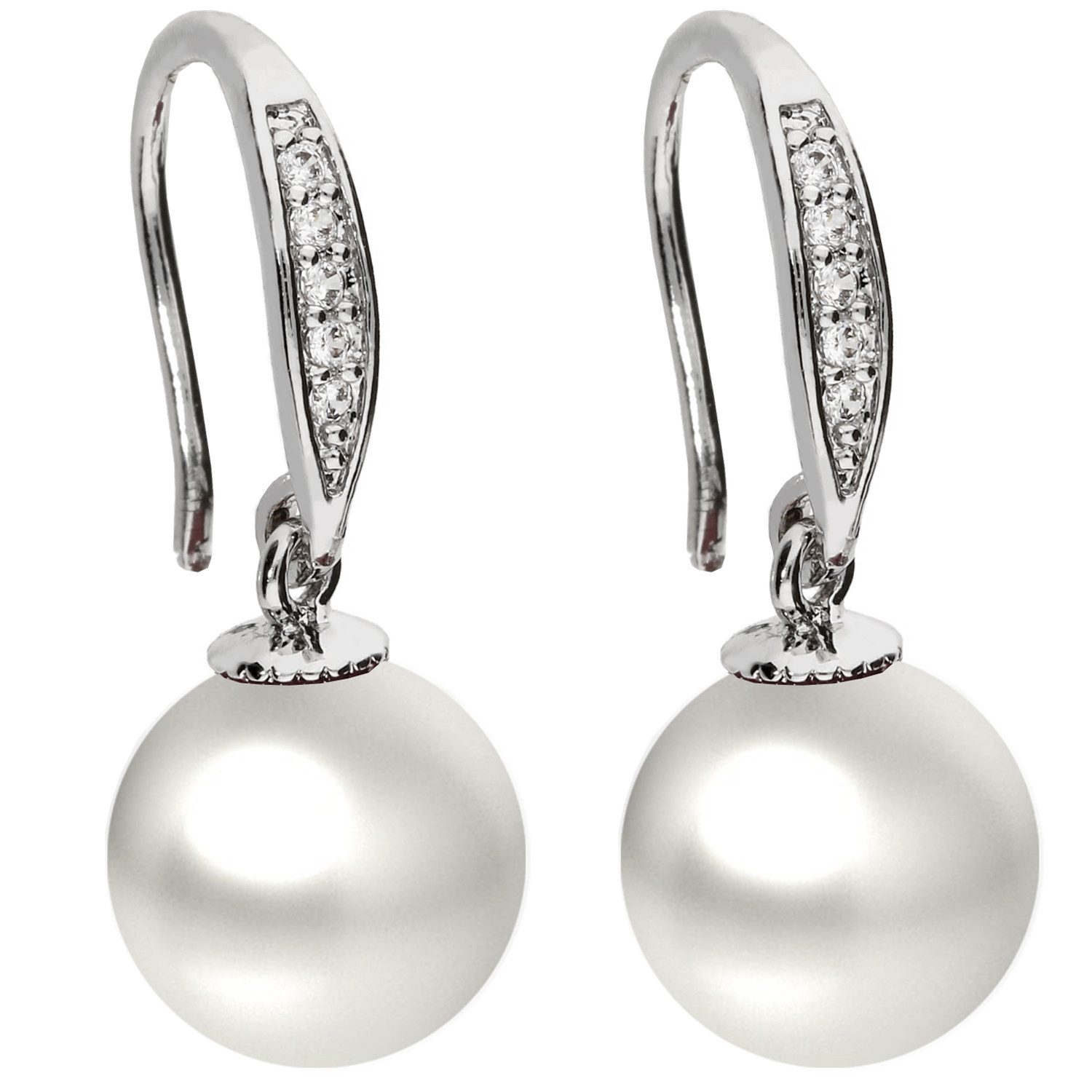 LÖB Perlenohrringe Ohrringe Hängend Zirkonia Stein Perlen Anhänger Perlenohrringe Silber (Geschenke für Frauen Damen Beste Freundin Mutter Mama Ehefrau Oma sie zum Geburtstag Schmuck Sommer, Inkl. Schmuckbox), Damen Ohrhänger Perlenanhänger Tropfen Brautschmuck Tropenform Klein