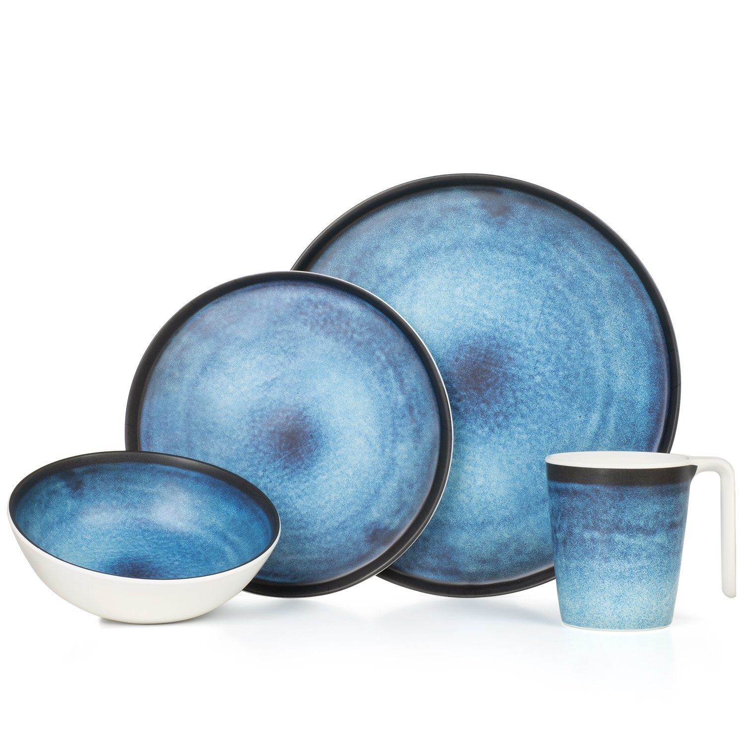 Moritz Geschirr-Set Camping Geschirr Deep Ocean, Melamin, 4 tlg,  Geschirrset Campinggeschirr Picknick Geschirr Bootsgeschirr, Essservice