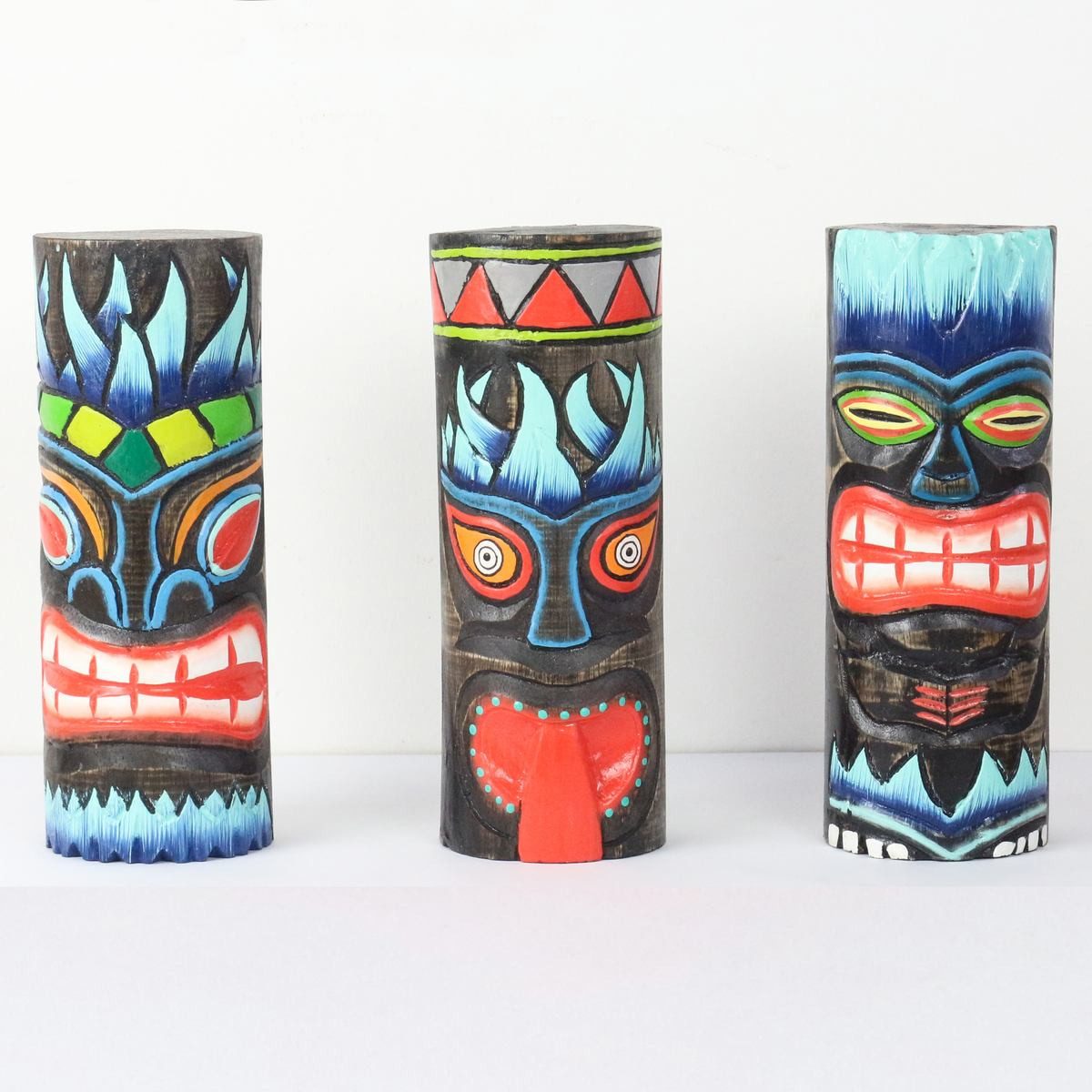 Oriental Galerie Dekofigur 3er Deko Figuren Set aus Holz Tiki 25 cm (1 St), Holz Tiki Bar zum aufhängen
