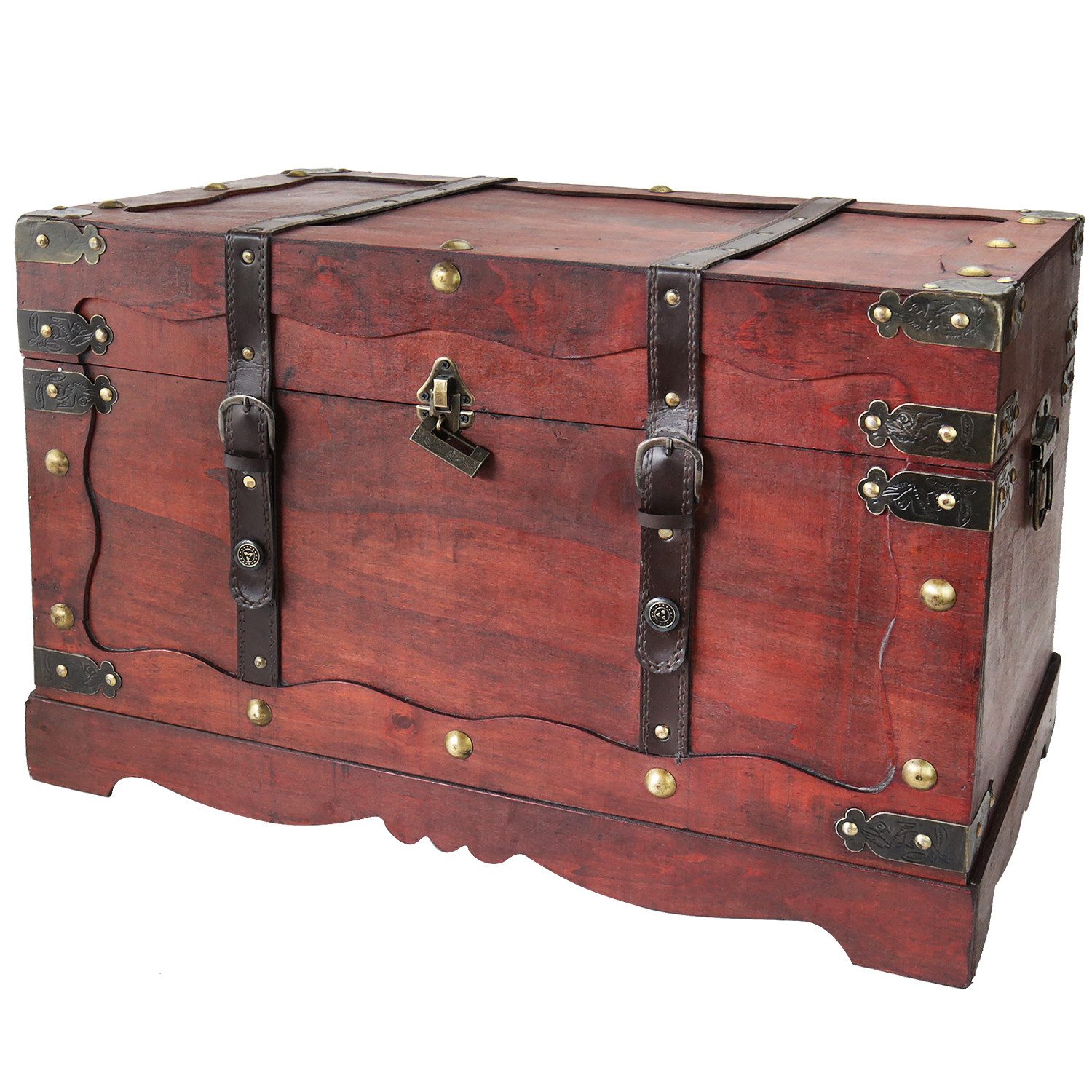 HMF Schatzkiste Schatztruhe Frankreich aus Holz mit dekorativem Metallschloss (1 St), handgefertigte Holztruhe, 60 x 35 x 38 cm