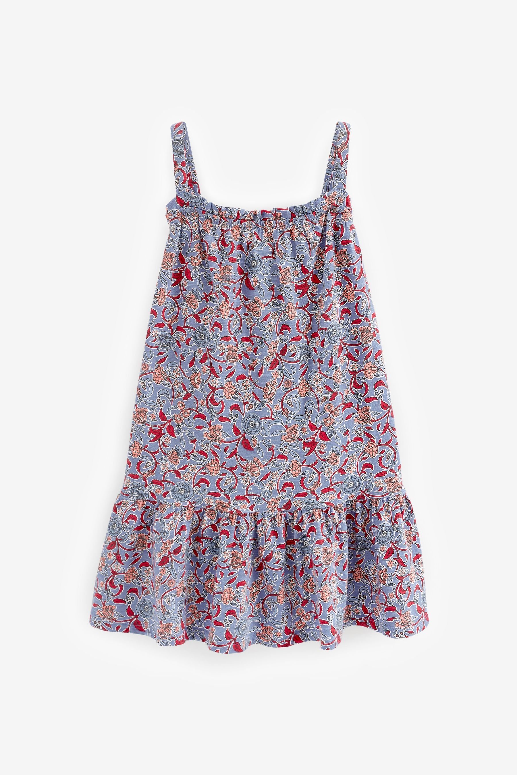 Next Trägerkleid Kleid mit Spaghettiträgern aus weichem Jersey (1-tlg) Denim Blue/Red Pretty Woodblock Print | Kleider