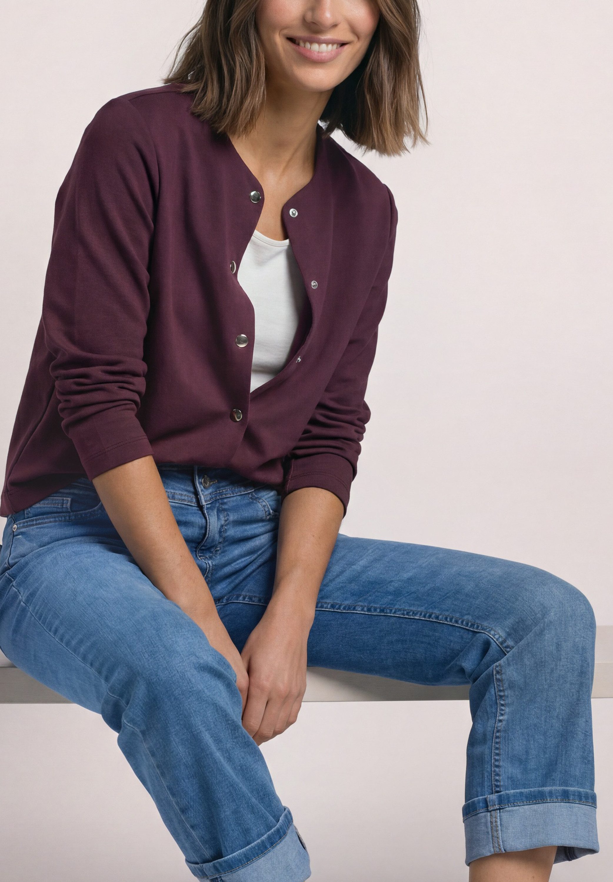 STREET ONE Shirtjacke Strick-Look Jacke / Cardigan / Dekorative Knöpfe