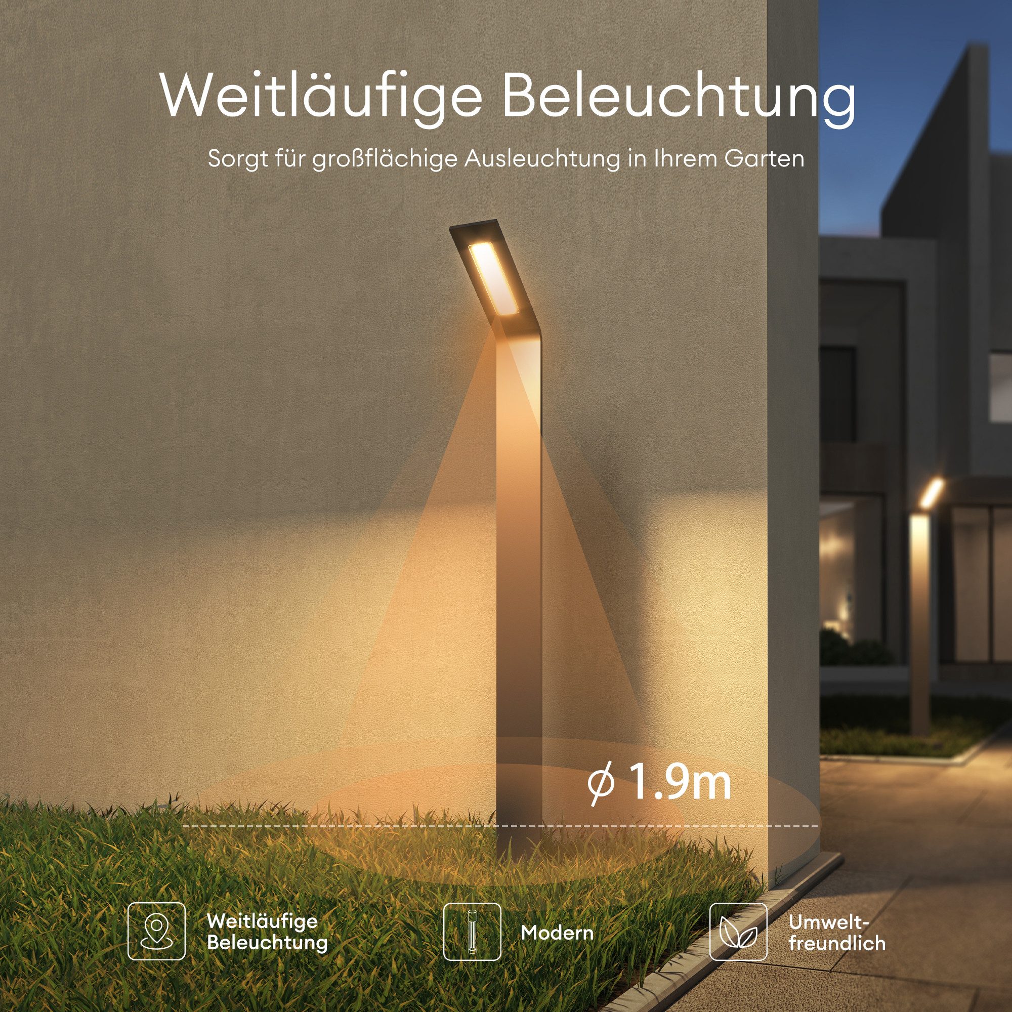 Mai & Mai LED Außen-Stehlampe LED Wegeleuchte IP65 Gartenlampe Standleuchte für Außen 6W 3000K – Bild 5 von 5