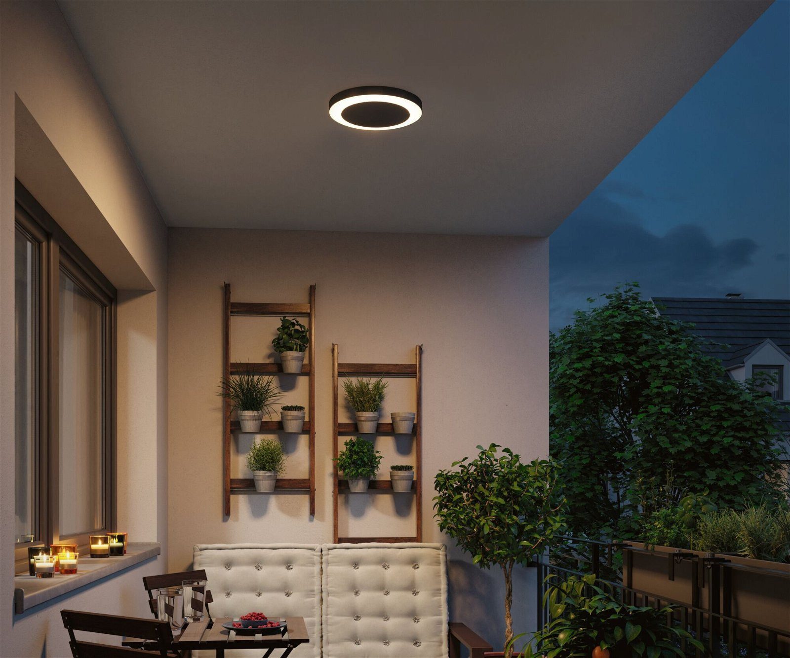 Paulmann LED Außen-Deckenleuchte Circula IP44 rund 320mm 3000K 14W 880lm 230V Kunststoff, LED fest integriert, Warmweiß, Dämmerungssensor Bewegungsmelder seewasserresistent