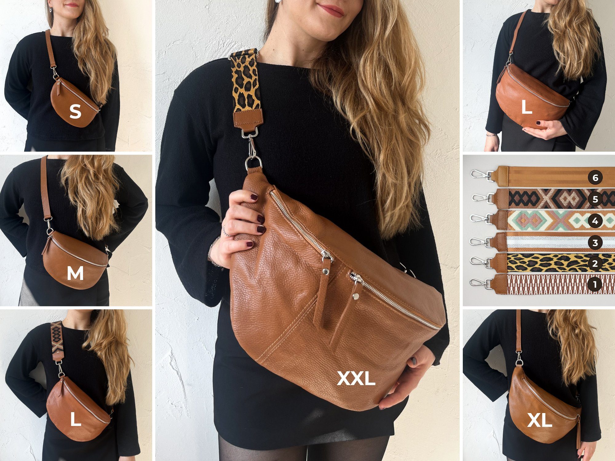 lePelou Bauchtasche TONI COGNAC MIT WECHSELGURT, in echt made Leder, cognac1 Italy